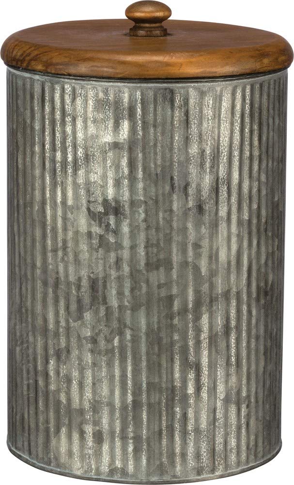 Primitives By Kathy Rustic Style Canisters, Set Of 3, Galvanized Metal And Wood