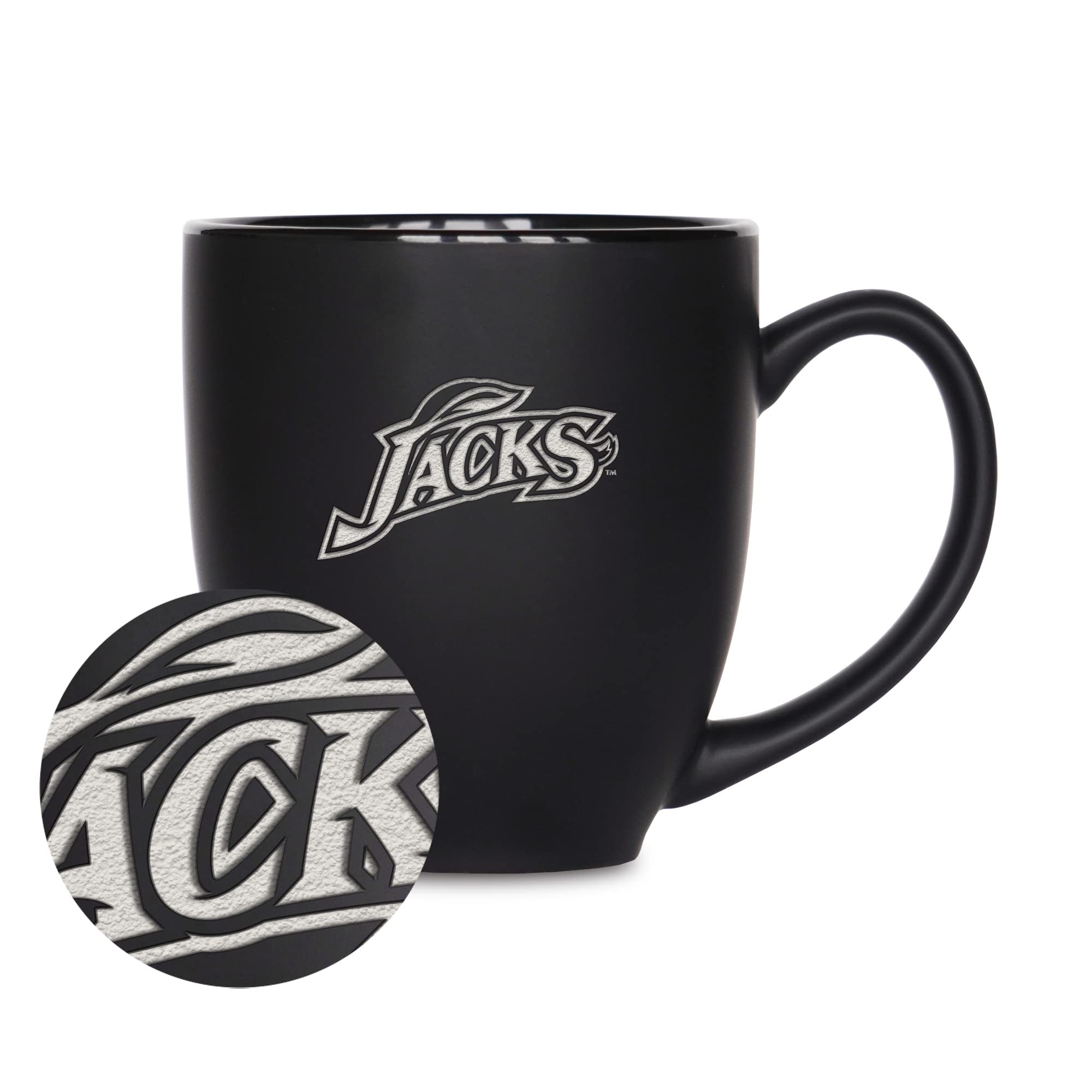 Rico Industries NCAA South Dakota State Jackrabbits Main 15oz Laser Engraved Matte Black Ceramic Bistro Mug - For Hot or Cold Dr