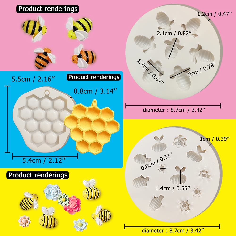 5 Pcs Bumble Bee And Flower Fondant Molds, Cnymany Handmade Silicone Honeycomb Baking Chocolate Molds For Birthday Party Decorat