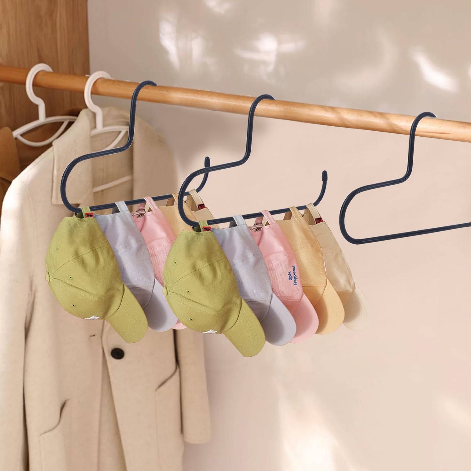 Hat Rack,Hat Organizer For Baseball Caps,2 Pack Metal Hat Holder For Closet,Baseball Cap Organizer Holds Up To 20 Caps, Slip-Res