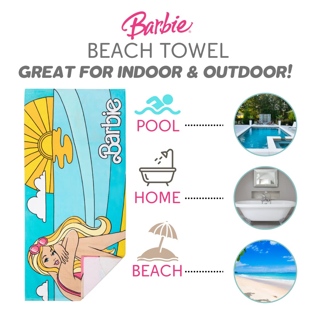 Barbie Super Soft Cotton Bath/Pool/Beach Towel  Barbiecore 58 in x 28 in  (Official Barbie Product) By Franco
