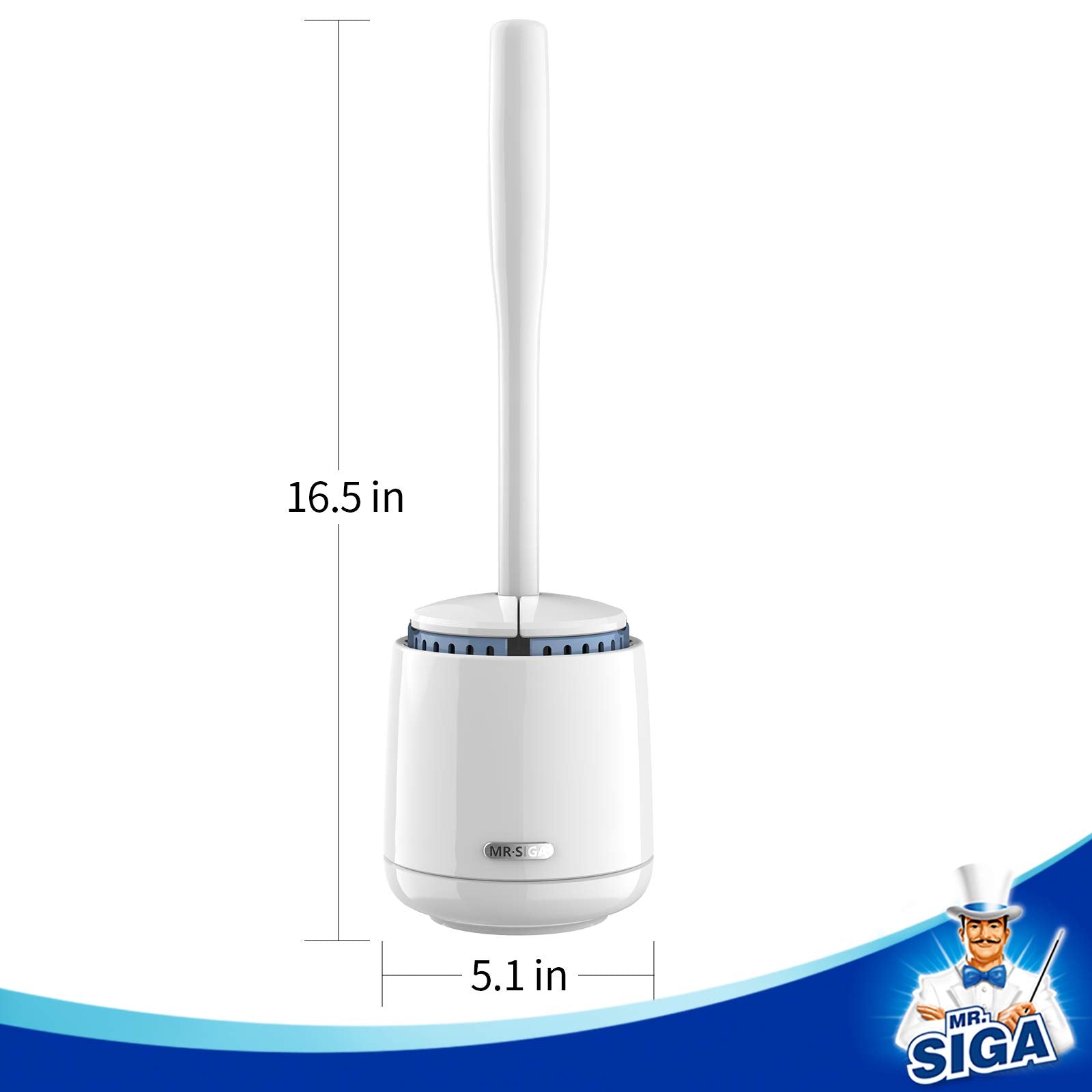 MRSIgA Toilet Bowl Brush and Holder  Premium Quality  with Solid Handle and Durable Bristles for Bathroom cleaning  White  1 Pack