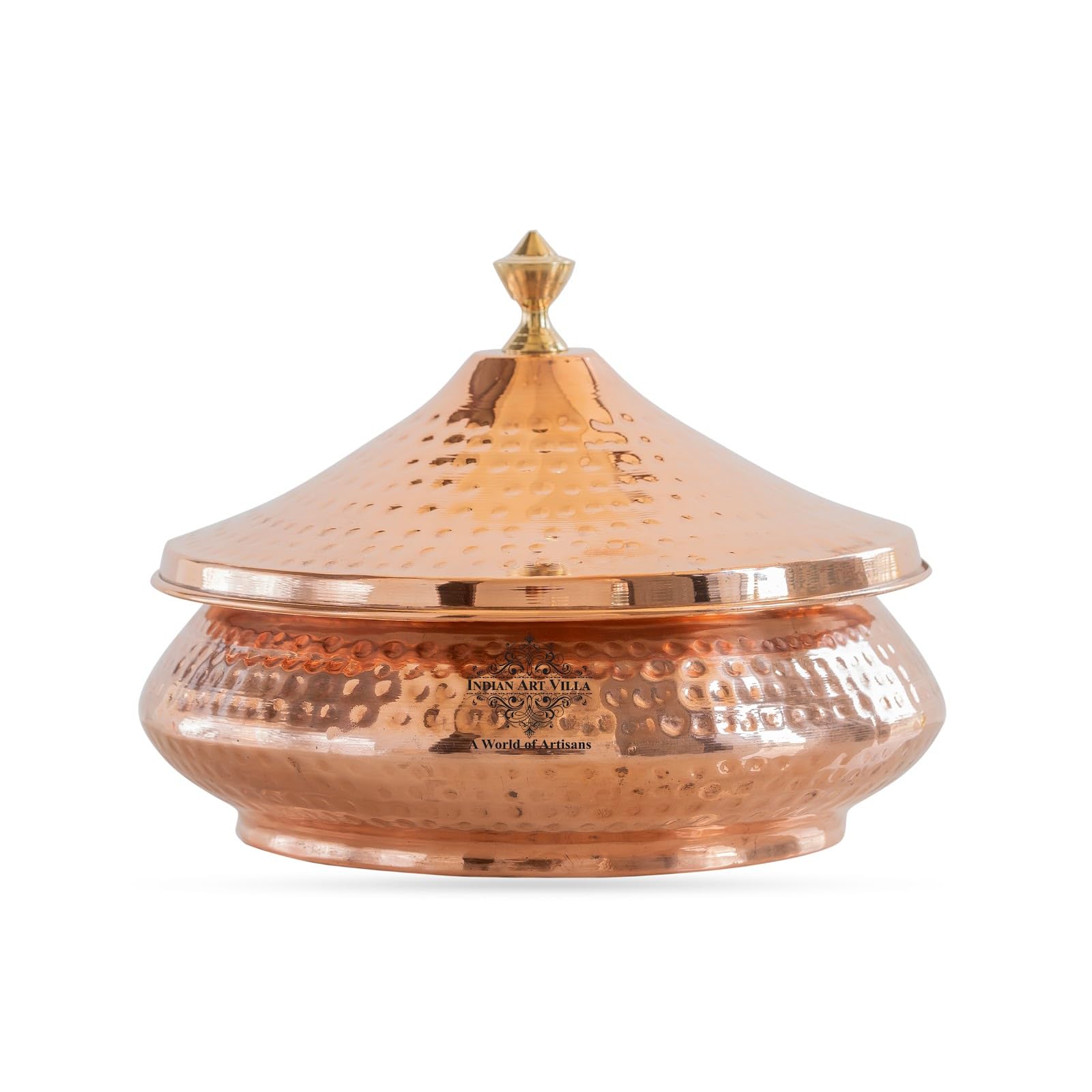 Indian Art Villa Steel Copper Mughlai Handi With Copper Lid - Hammered Design, Elegant Tableware And Serveware For Home, Restaur
