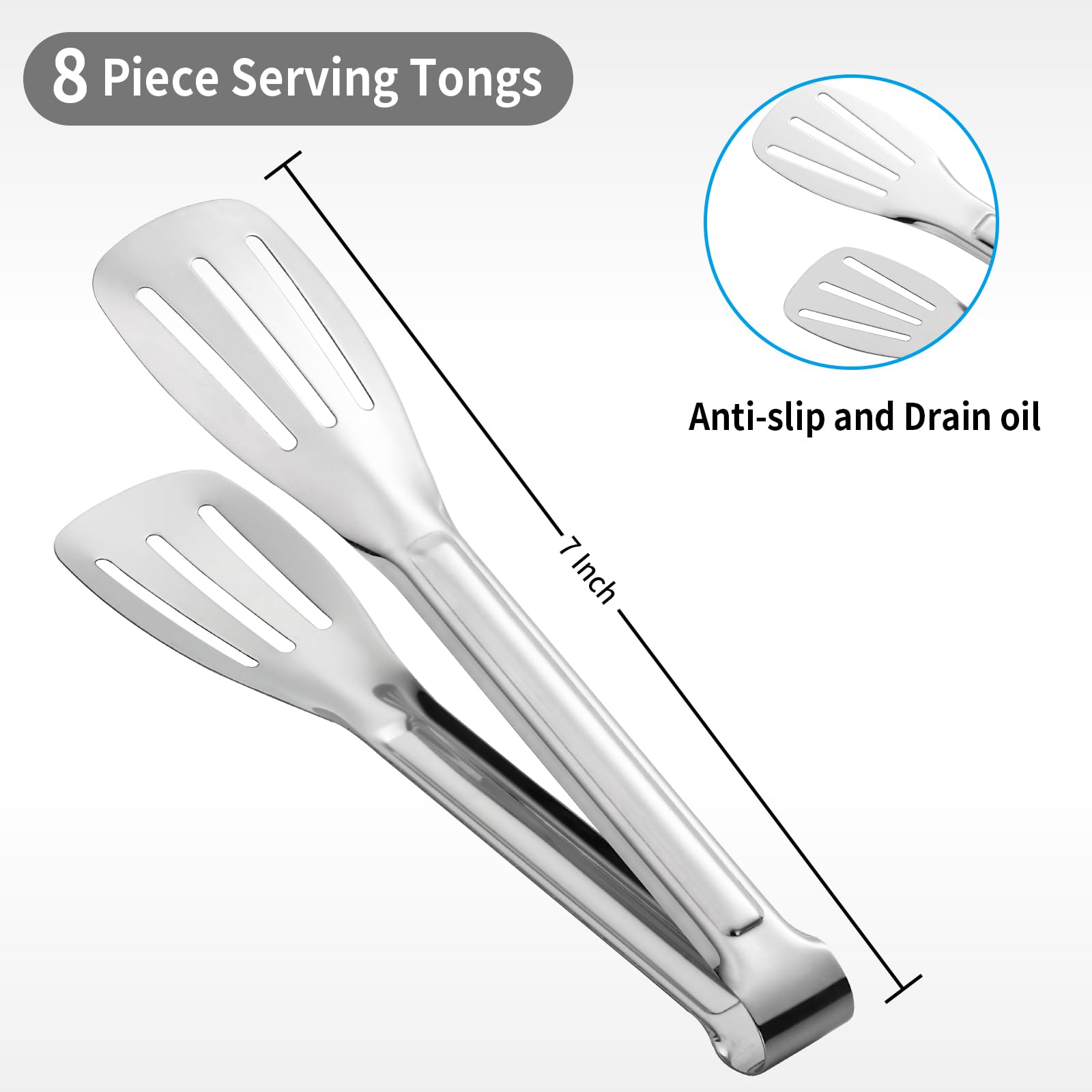8 Pack 7 Inch Serving Tongs, Metal Tongs For Food, Food-Grade Stainless Steel Small Cooking Appetizers, Kitchen Food Tongs,Dishw