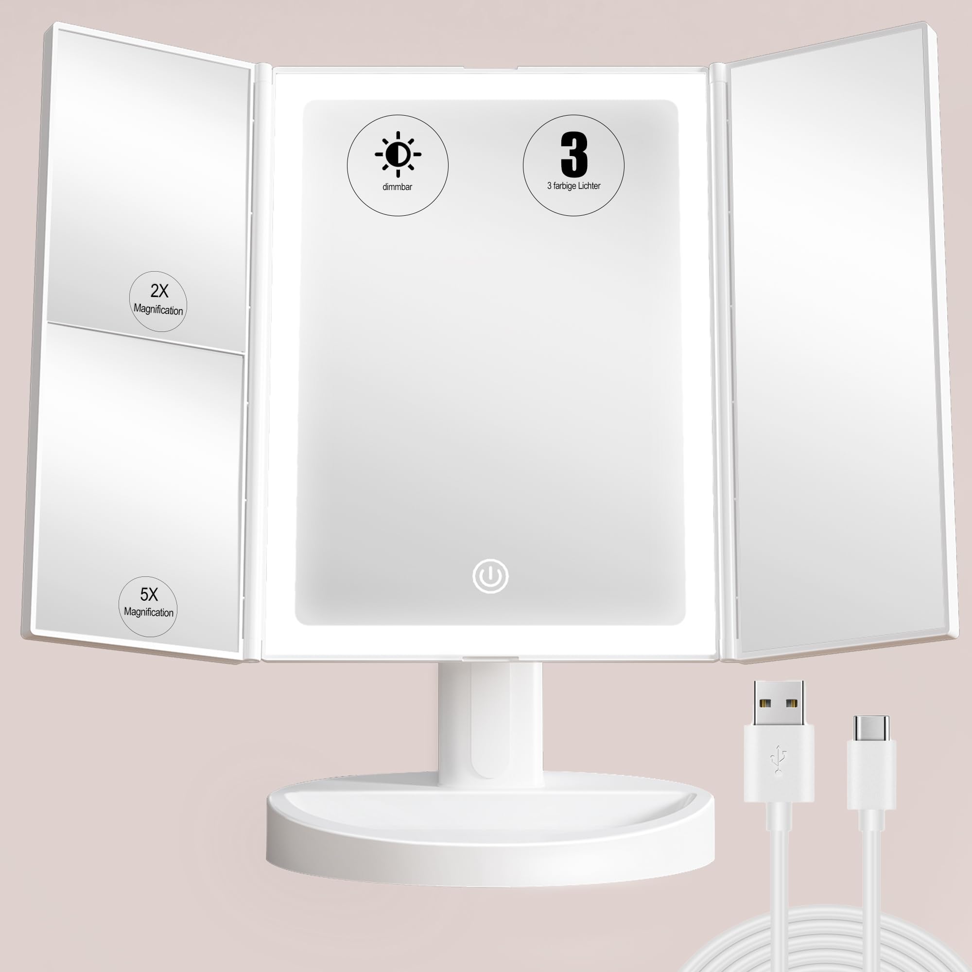 S'Bagno Led Makeup Mirror With 1X/2X/5X Magnification, Dimmable Light, Rotation For Beauty, Makeup, Skincare & Grooming
