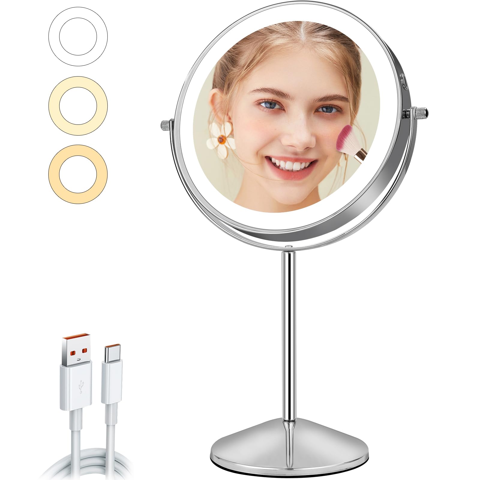 AumVum 8 Makeup Mirror with Lights, Vanity Mirror with 1X/10X Magnification, Touch Screen 3 Colors Dimmable 54 LED Lights Bright