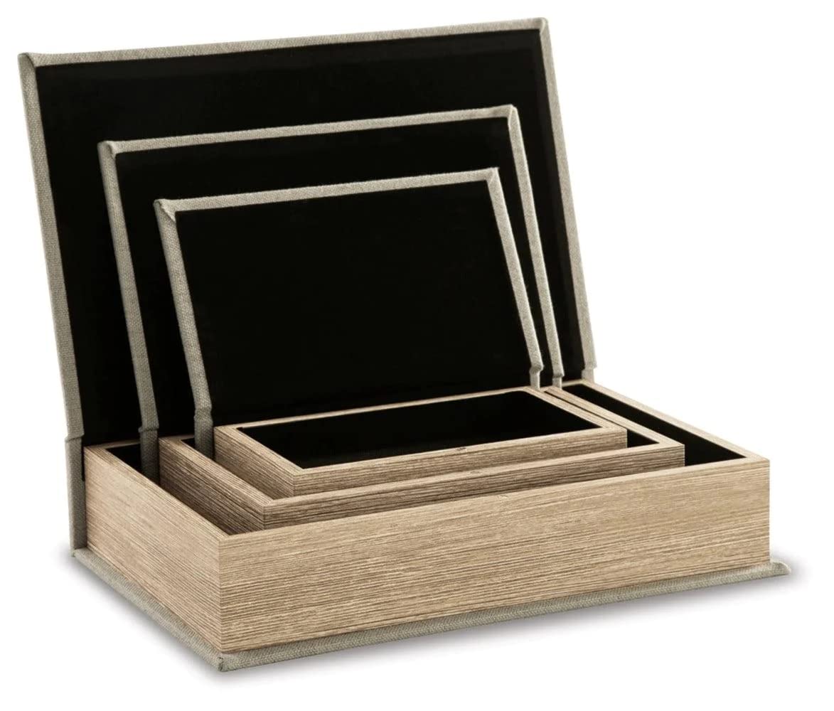 Signature Design by Ashley Jolina Vintage 3 Piece Faux Book Keepsake Storage Box Set, Gray