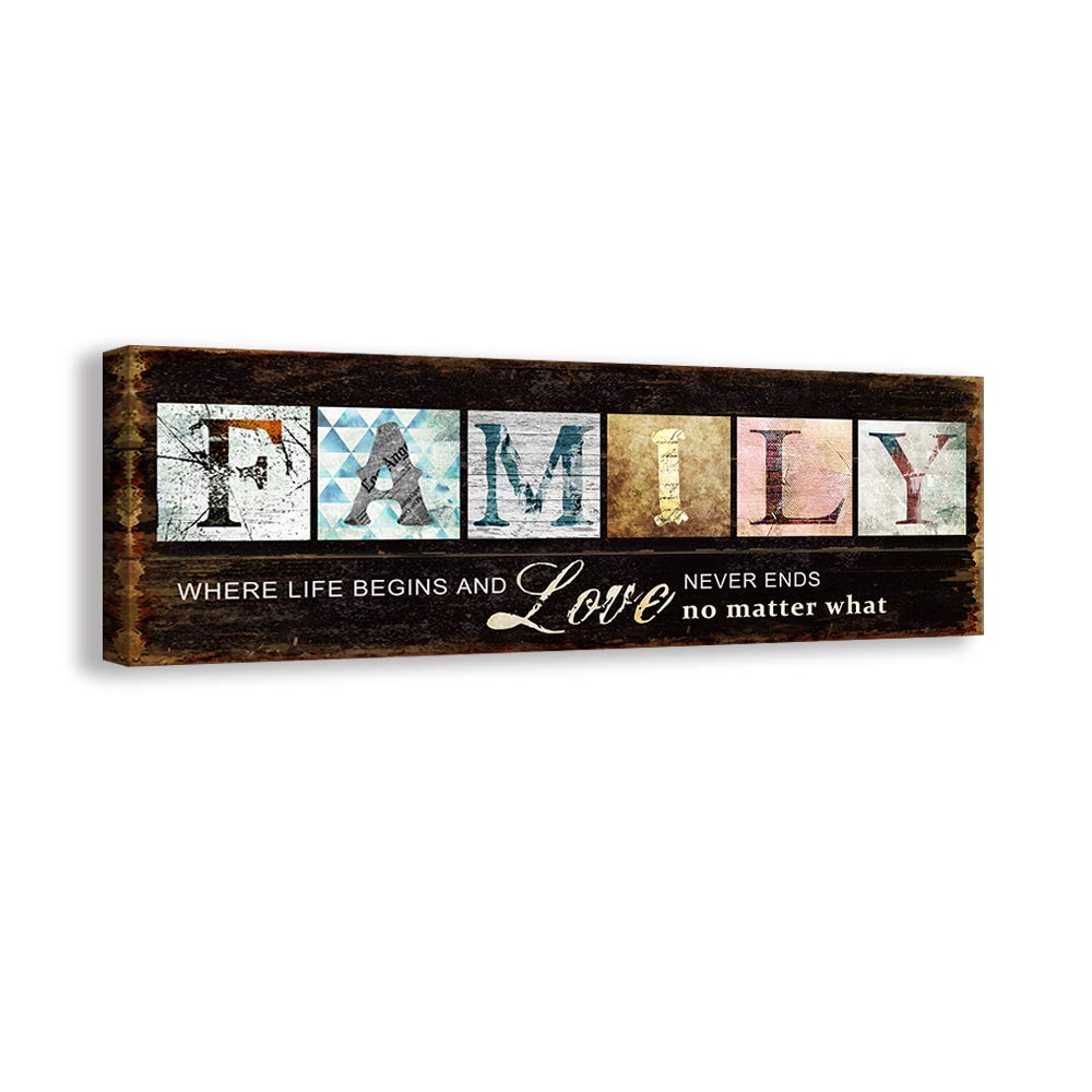 Kas Home Inspirational Quotes Motto Canvas Wall Art,Family Prints Signs Framed, Retro Artwork Decoration For Bedroom, Living Roo