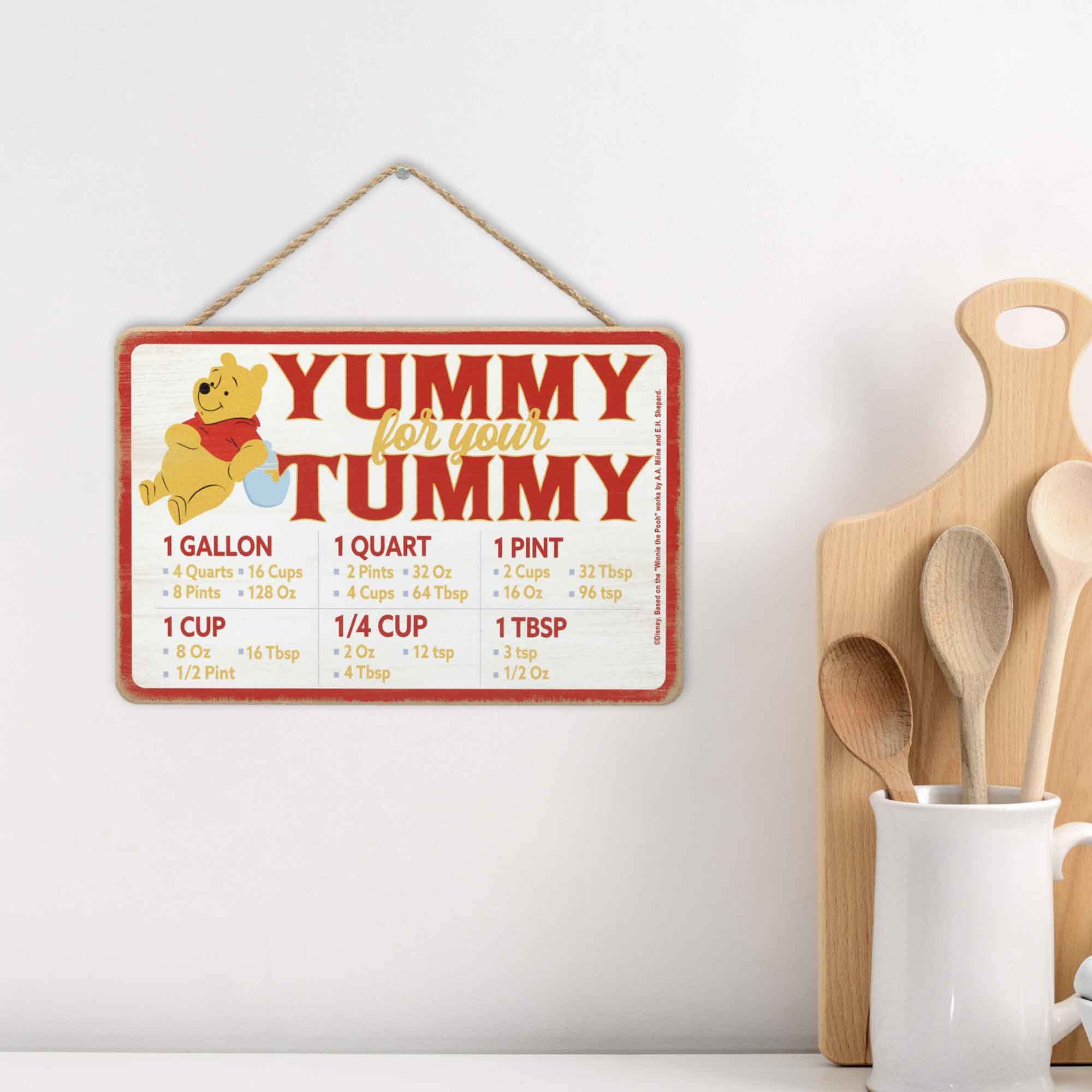 Disney Winnie the Pooh Yummy for Your Tummy Hanging Wood Measuring Sign - Kitchen Conversion Chart for Home