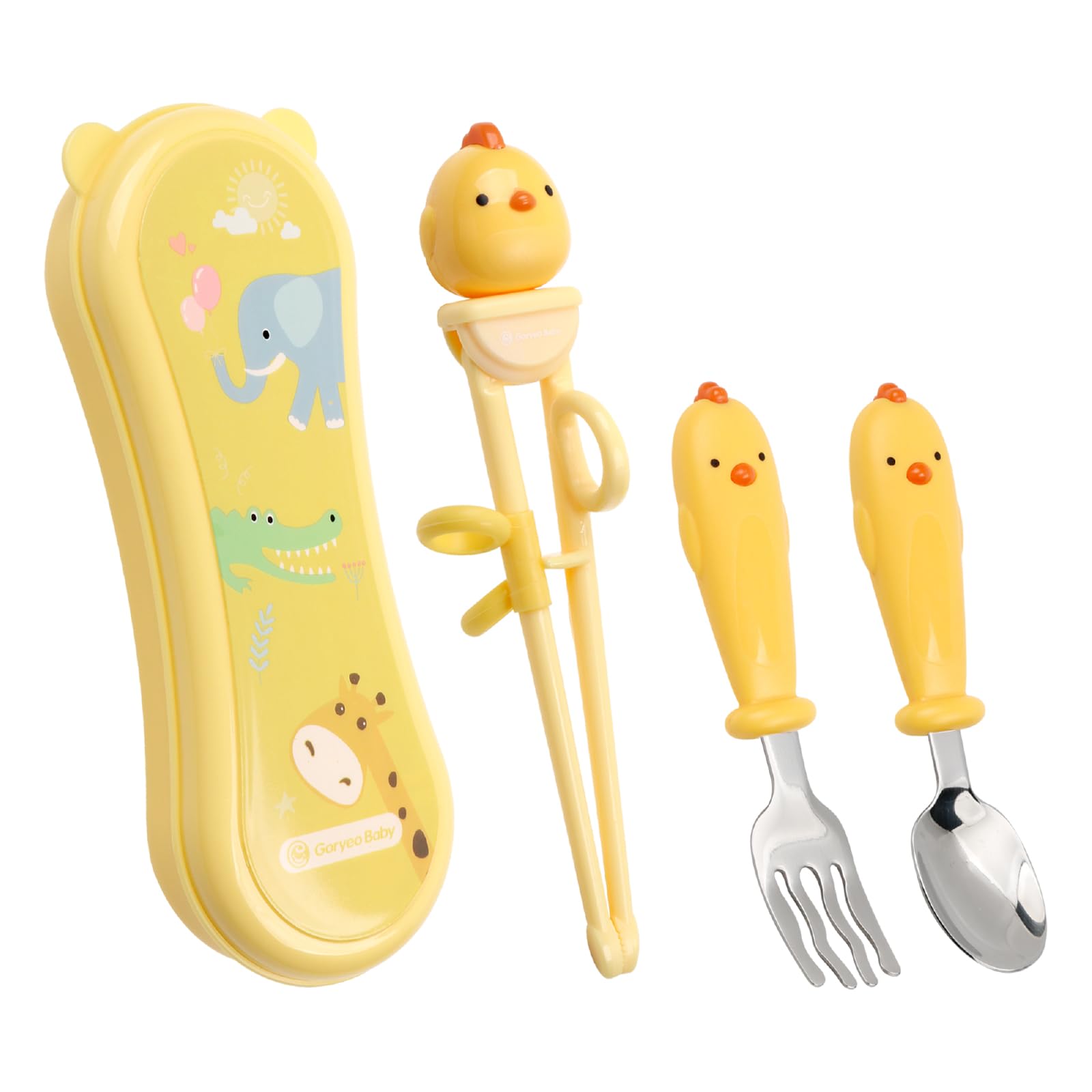 Goryeo Baby Toddler Utensils Stainless Steel Kids Silverware Set with Kids Training Chopsticks and Baby Spoon and Fork for Self