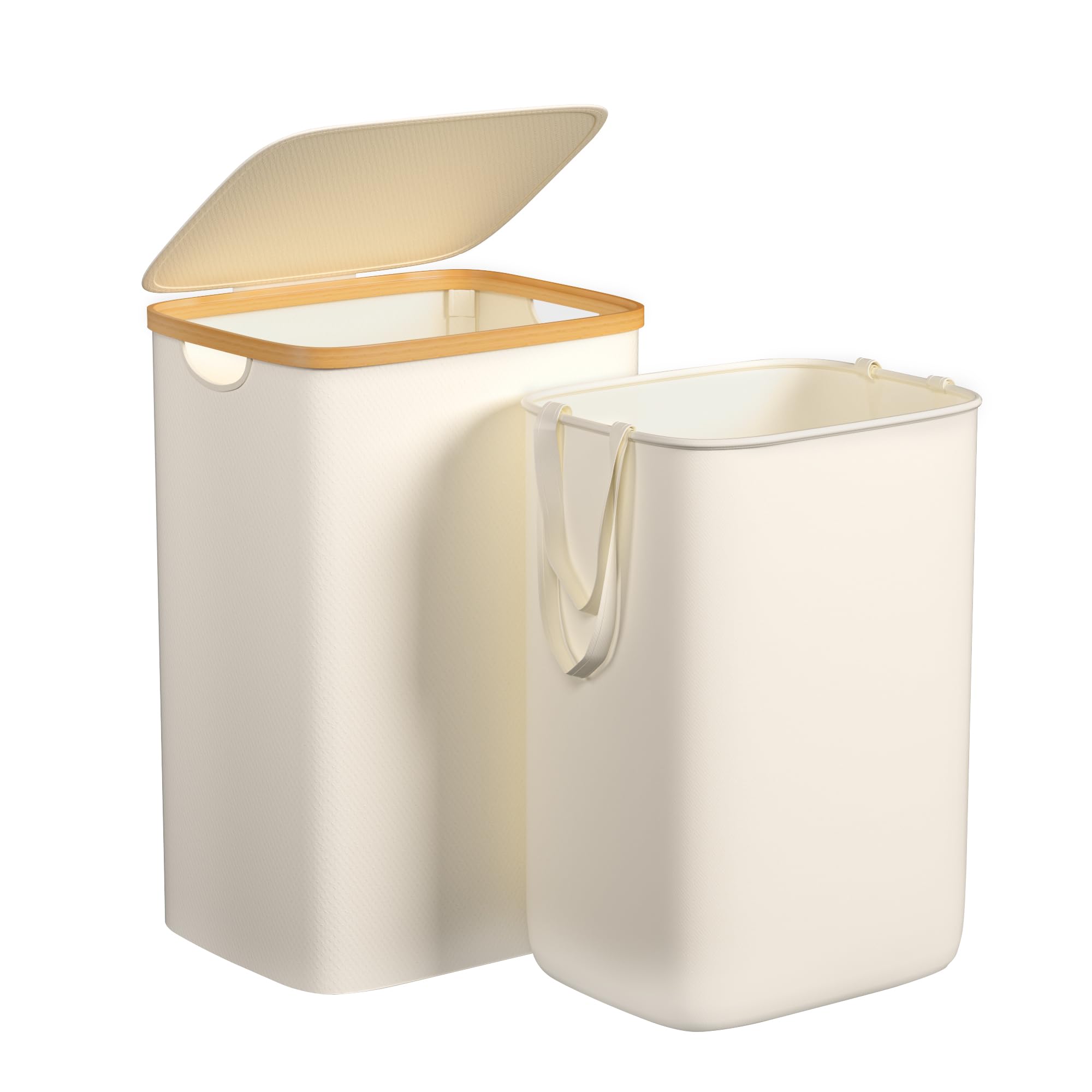 Foluck Large Laundry Hamper, 75L Waterproof Laundry Basket With Lid And Removable Bag, Collapsible Tall Clothes Hamper With Bamb