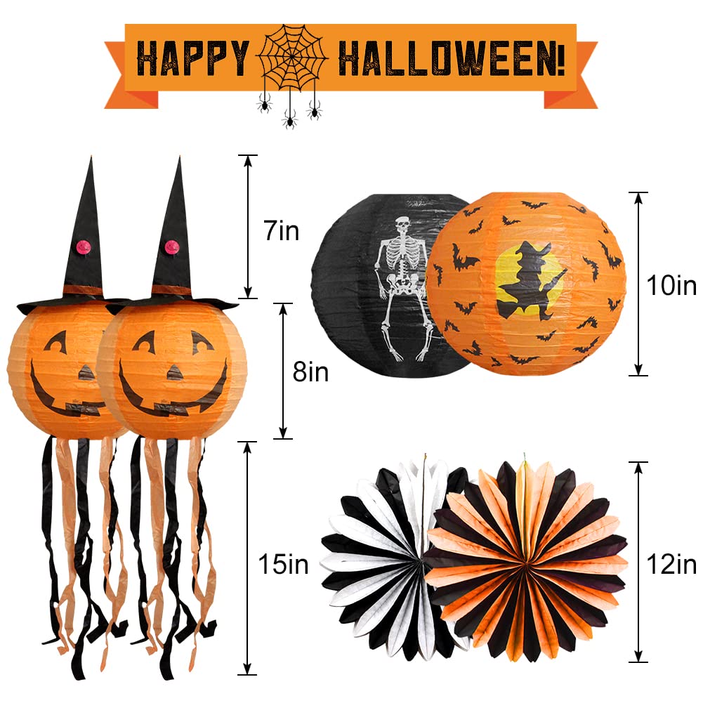 Halloween Party Decorations, Black Orange Party Supplies, Hanging Paper Lanterns Pumpkin Honeycomb Tissue Paper Fan Spider Garla