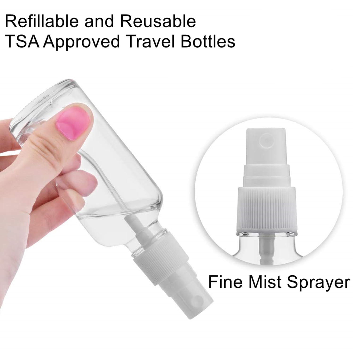 SINIDE Plastic Spray Bottles 75 ML - 8 Pack 2.5 oz Fine Mist Clear Travel Bottle Set, Empty Reusable Portable Refillable Makeup