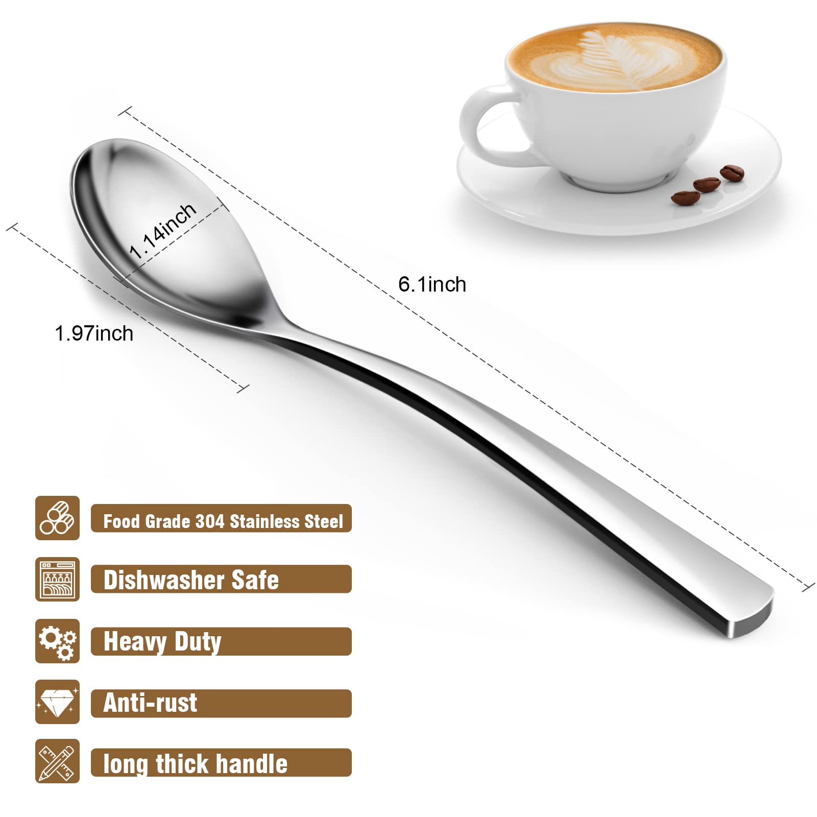 Coffee Spoons,8-Piece Glamfields 6.15'' Teaspoons With A Long Handle, Demitasse Espresso Spoons Set Food Grade Stainless Steel S