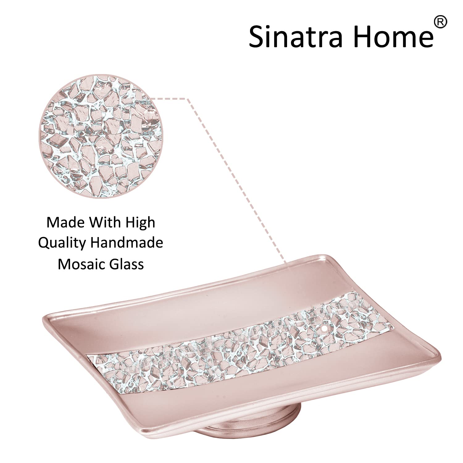 Zahari Home 4pc Sinatra Stylish Bathroom Accessories Set Liquid Soap Dispenser  Tumbler  Tooth Brush Holder and Soap Dish Modern Classic Luxury Decor Bling Mosaic Glass Blush Bathroom Accessories