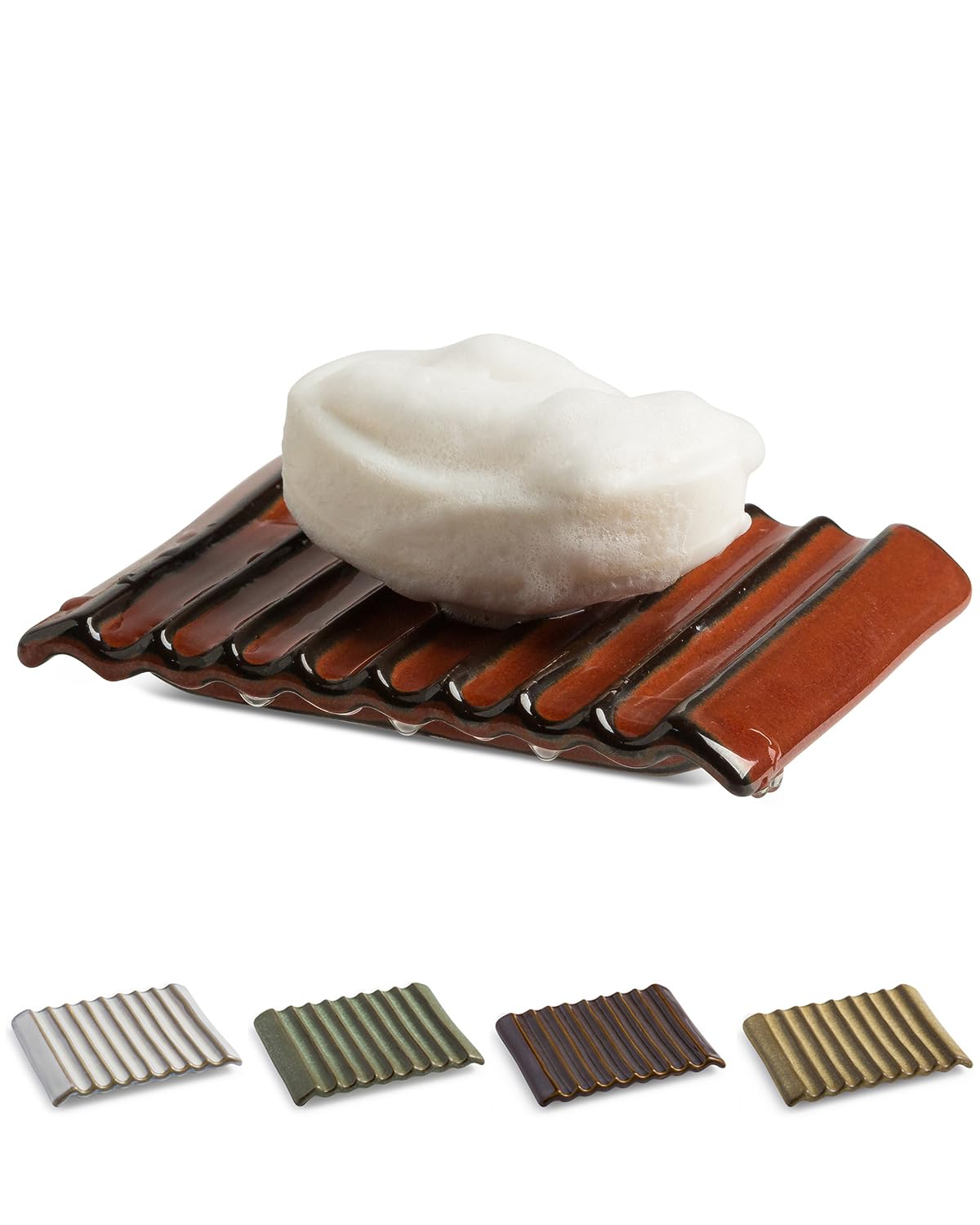 Bar Soap Holder, Ceramic Soap Dish Japanese Soap Tray For Countertop & Saver For Shower, Lift Soap Keep Dry,With Self Drain, Red