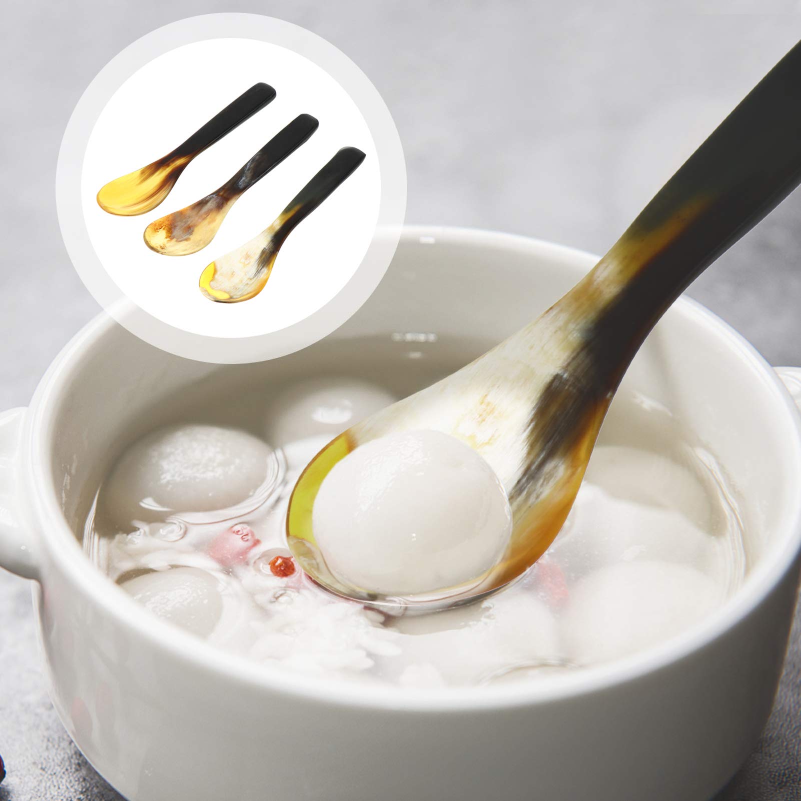 Hemoton 3Pcs Caviar Mother Of Pearl Teaspoons Soup Ox Horn Serving For Caviar, Ice Cream, Dessert,Espresso Coffee,Egg