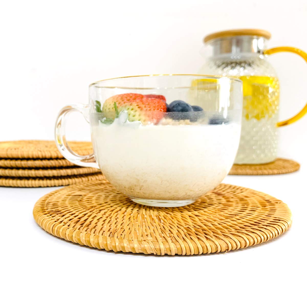Rattan Trivets for Hot Pots and Pans Rattan Drink Coasters  Exotic Handmade Artisan teapot Coasters  Creative Gift Diameter 7.08 Inch  Set of 4