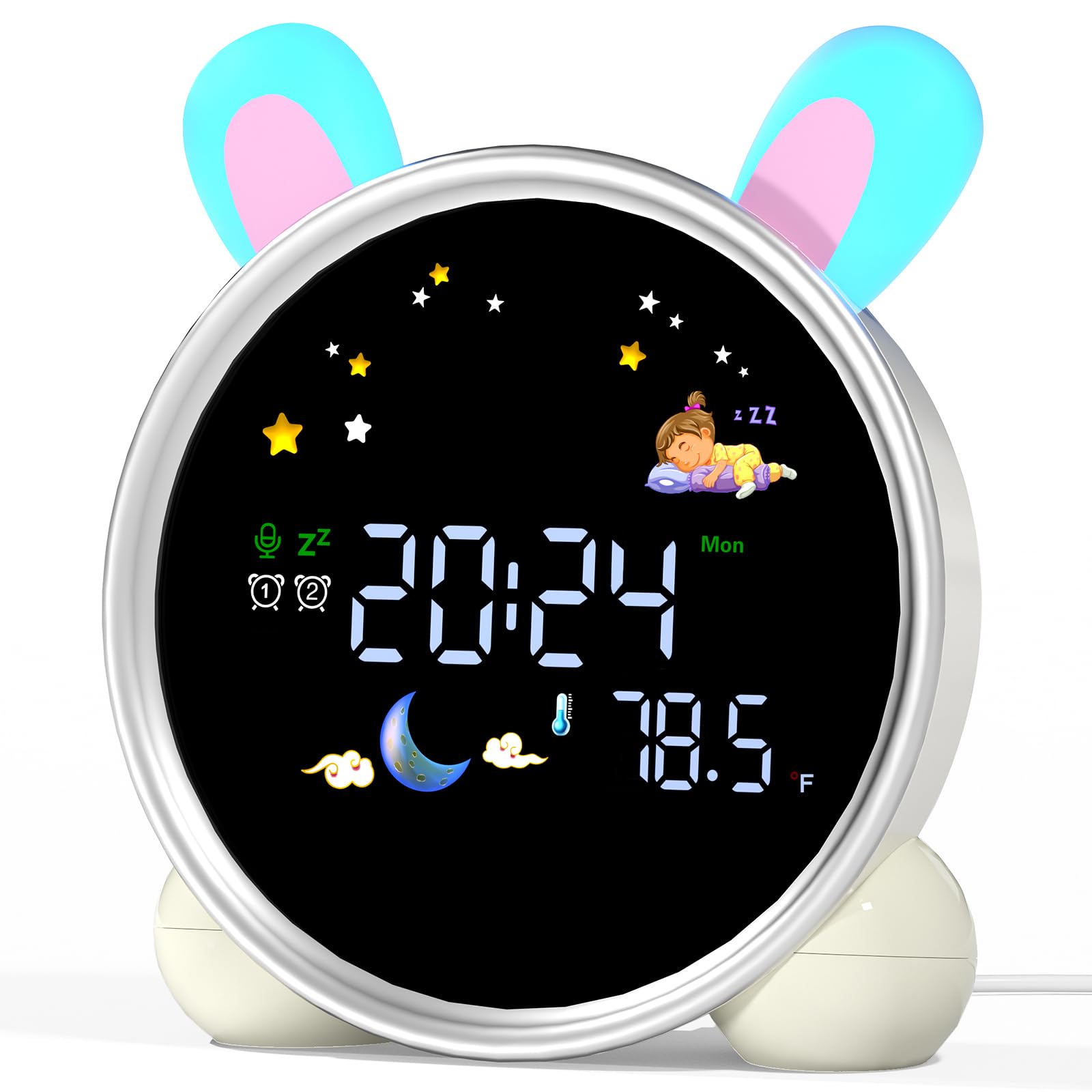 ANALOI Kids Alarm Clock with Night Light, OK to Wake Clock for Kids, Stay in Bed Clock and Sleep Training, Nap Timer Temperature