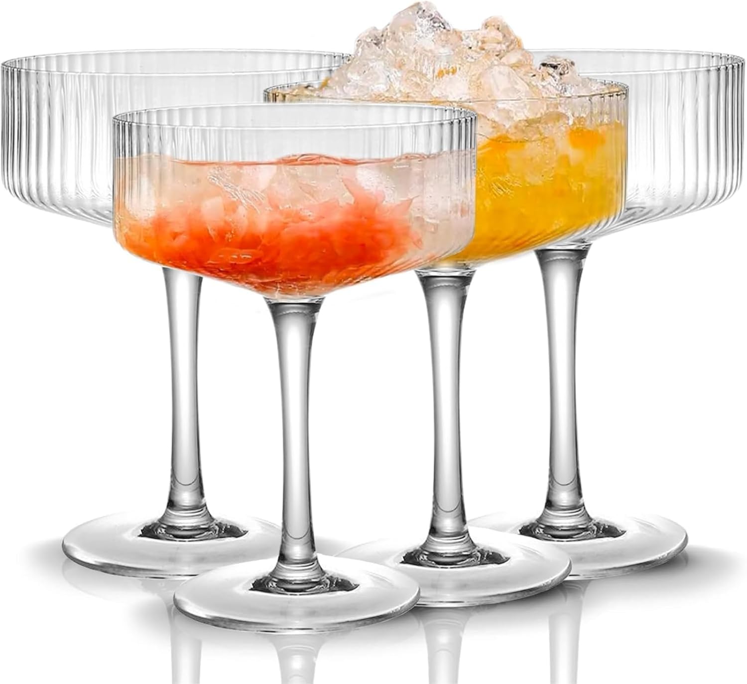 Ribbed Coupe Glasses Set Crystal Bar Drinkware – 10oz Clear