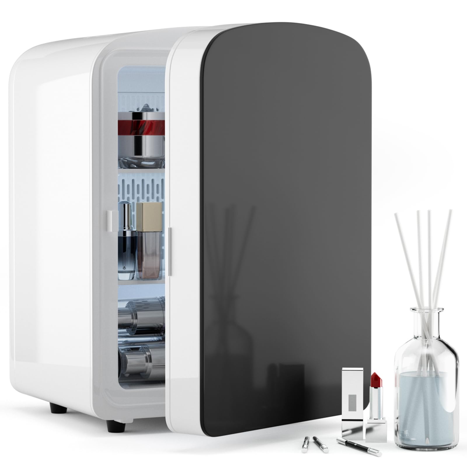 COYCYQI 9L Mini Fridge for Bedroom - Car, College Dorm Room & Office Desk 12v Portable Cooler Warmer Skincare, Beauty Makeup, Dr