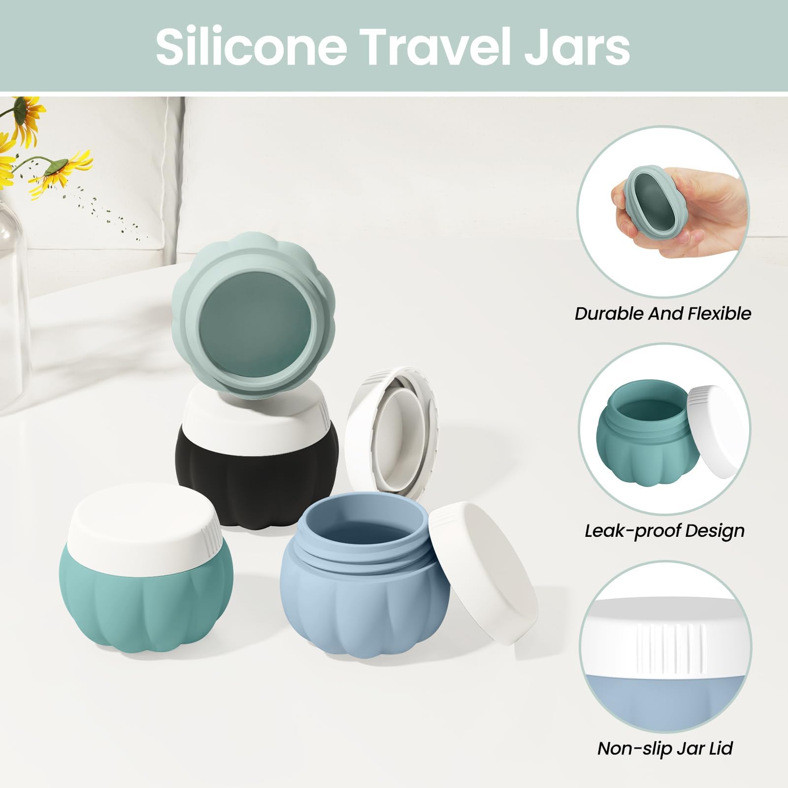 Redfly Travel Containers For Toiletries, Tsa Approved Travel Size Containers, Silicone Travel Jars For Creams, Travel Size Toile