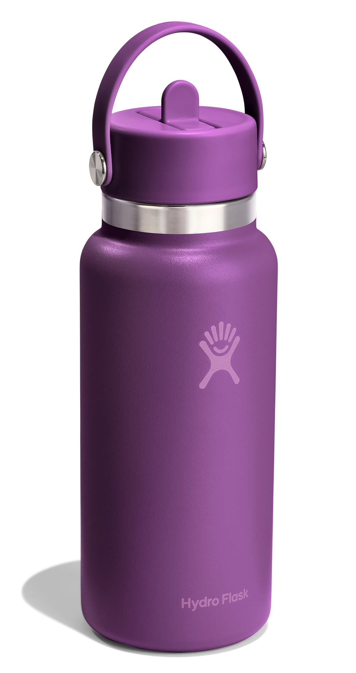 Hydro Flask Water Bottle - Insulated Stainless Steel - Wide Mouth Flex Straw Lid, Non Spill, Leakproof and Refillable in 32 Oz B