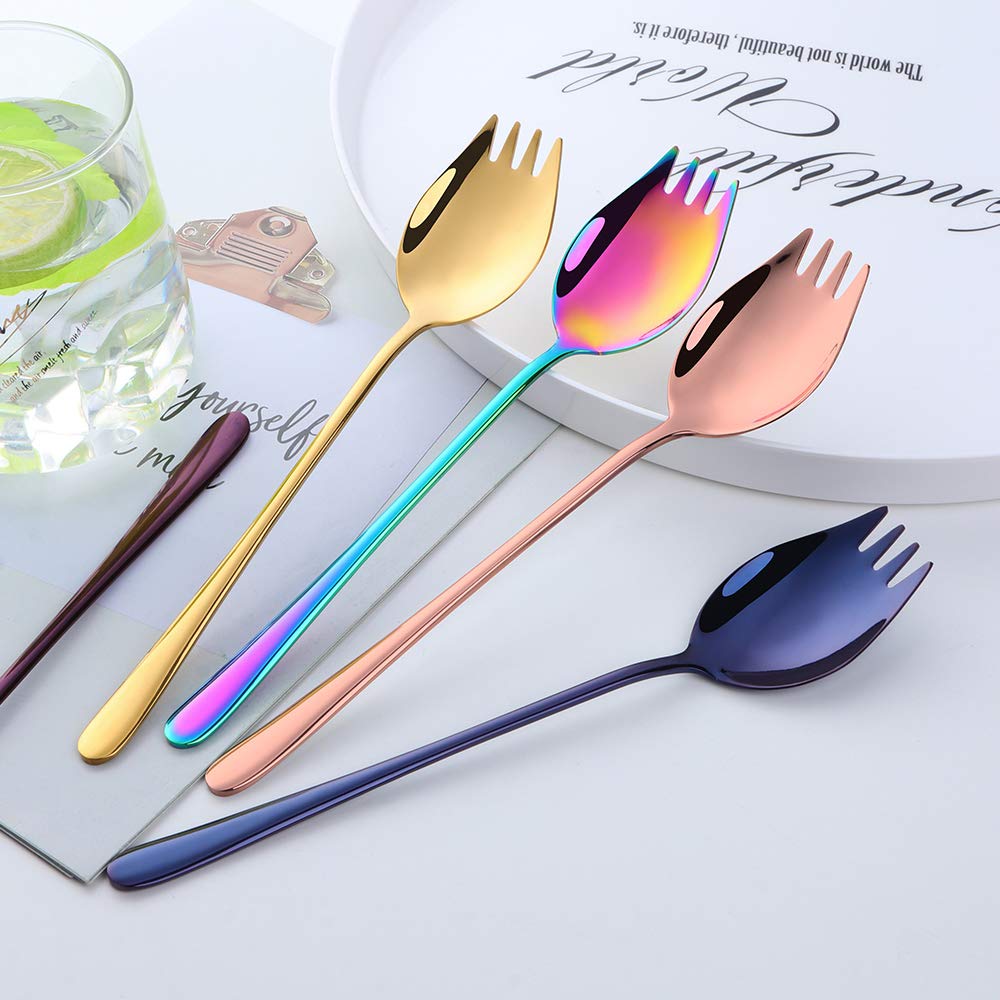 Buyer Star Sporks 2 In 1 Spoons Forks 5 Pieces Mix Color Stainless Steel Reusable Metal Korean Soup Dinner Spoons Camping Flatwa