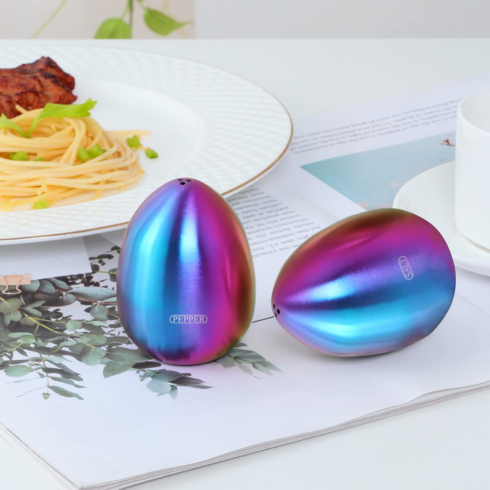 2-Piece Set Rainbow Salt Pepper Shakers, Cute Egg Shape Stainless Steel Condiment Jar For Home And Kitchen Utensils, Comfortable