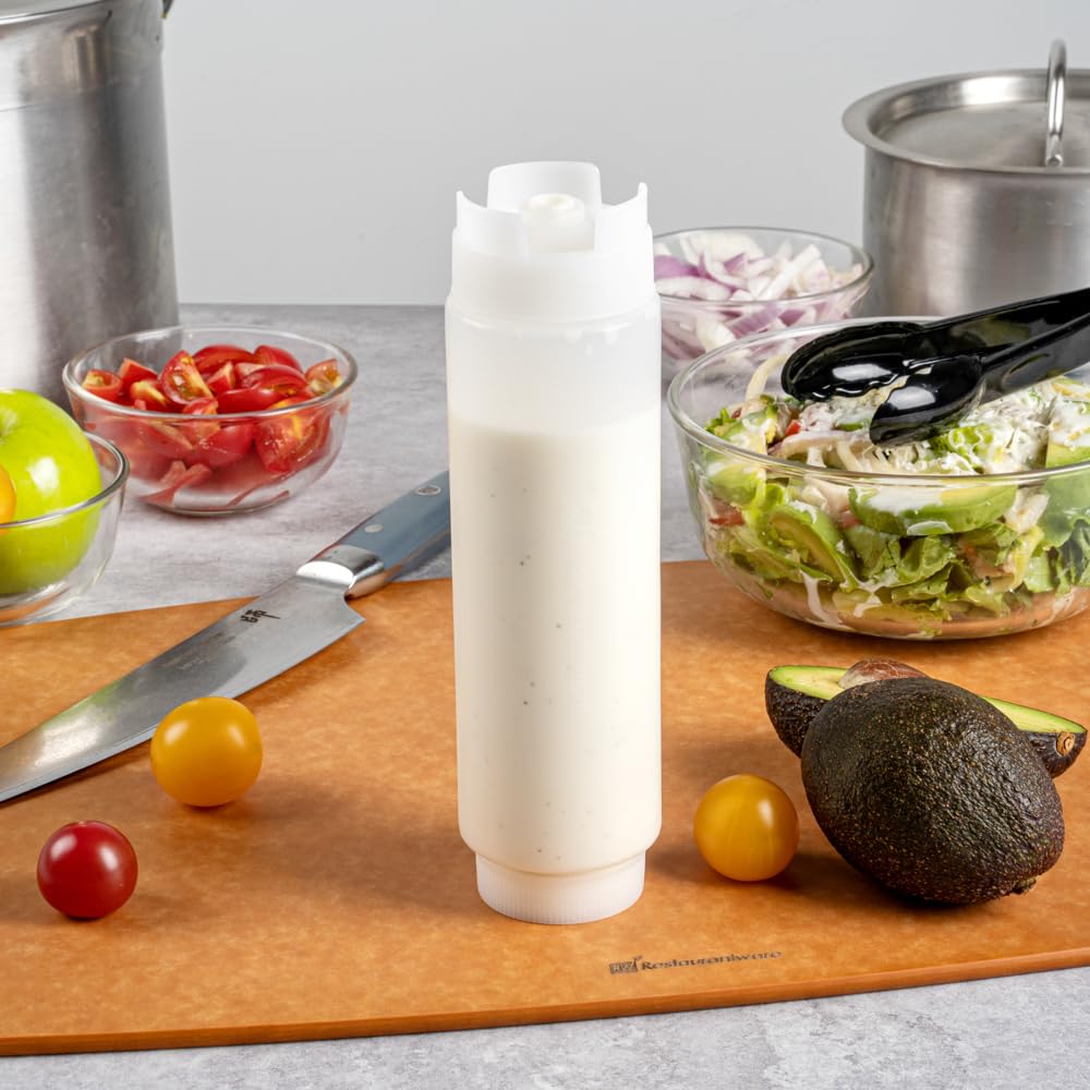 Restaurantware 16Oz. Fifo Inverted Plastic Squeeze Bottle With Refill And Dispensing Lids - First In First Out - Perfect For Res