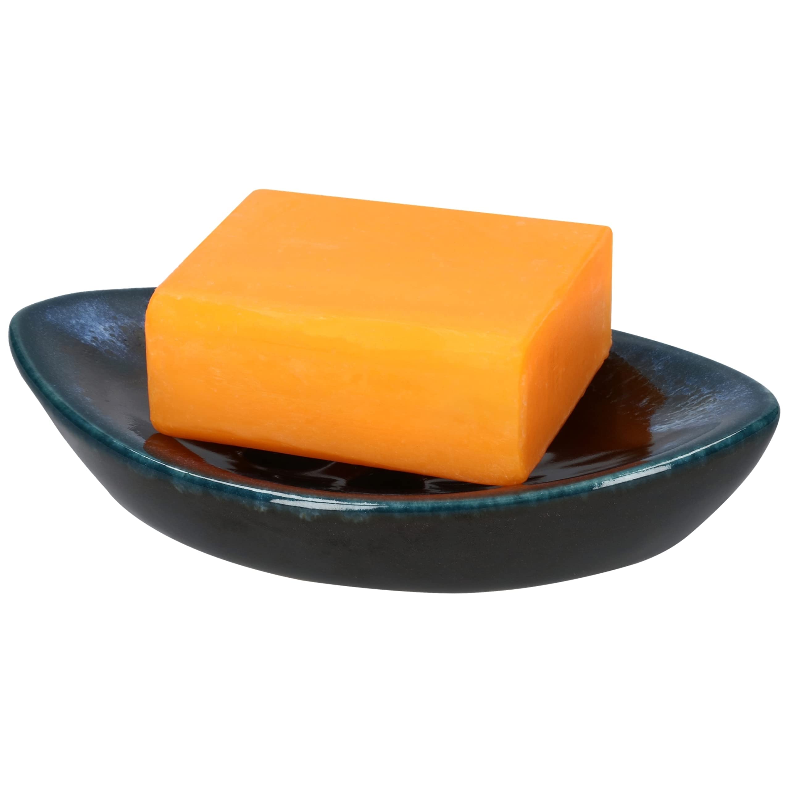 Lungmongkol Shop Ceramic Soap Dish With Self Draining Tray For Bar Soap, Bathroom, Kitchen (Black)