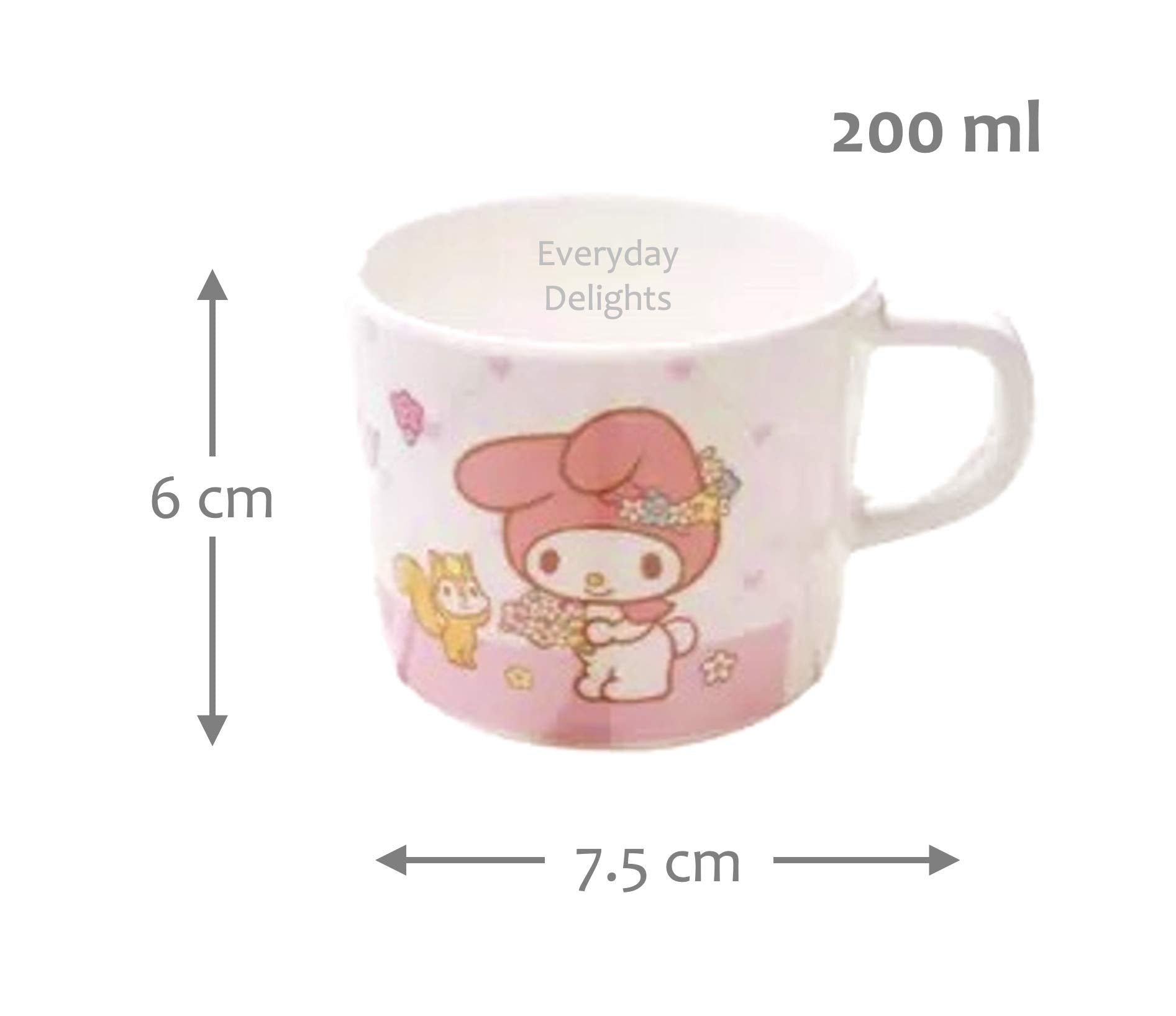 Everyday Delights My Melody Rabbit Dinnerware Flatware Meal Set for Girls - Plate Bowl Cup Spoon, 4 pieces, Pink