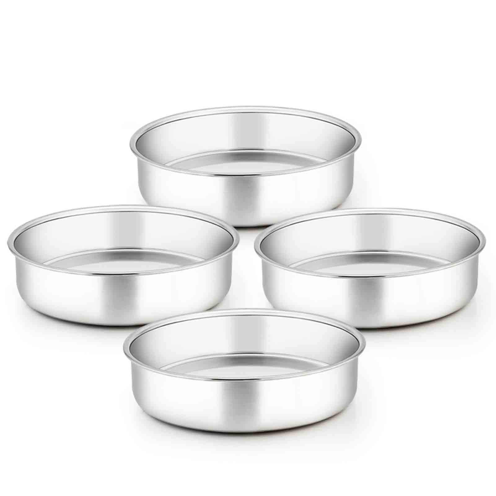 Teamfar 8 Inch Cake Pan, 4 Pieces Stainless Steel Round Tier Baking Cake Pans Set For Baking Steaming, Fit In Oven Pressure Cook