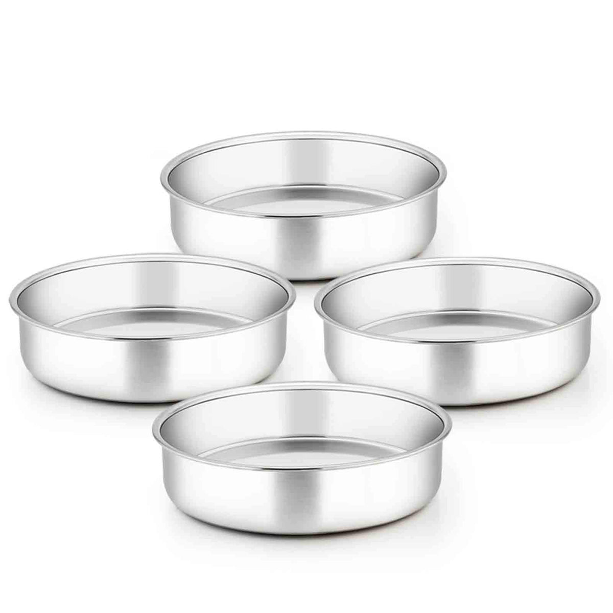 Teamfar 8 Inch Cake Pan, 4 Pieces Stainless Steel Round Tier Baking Cake Pans Set For Baking Steaming, Fit In Oven Pressure Cook
