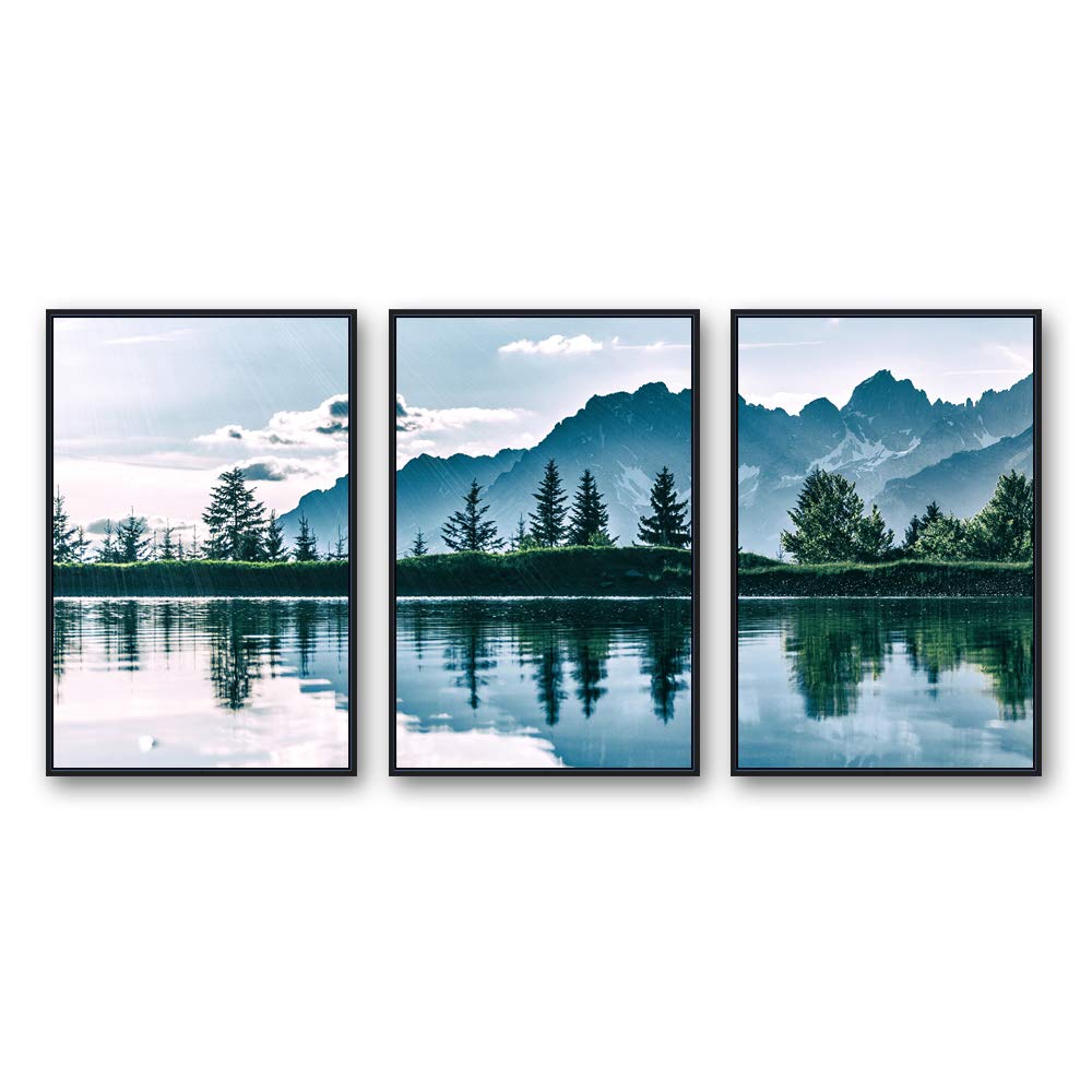 Idea4Wall Framed Wall Art Print Set High Contrast Mountain & Lake Reflection Nature Wilderness Photography Realism Rustic Scenic