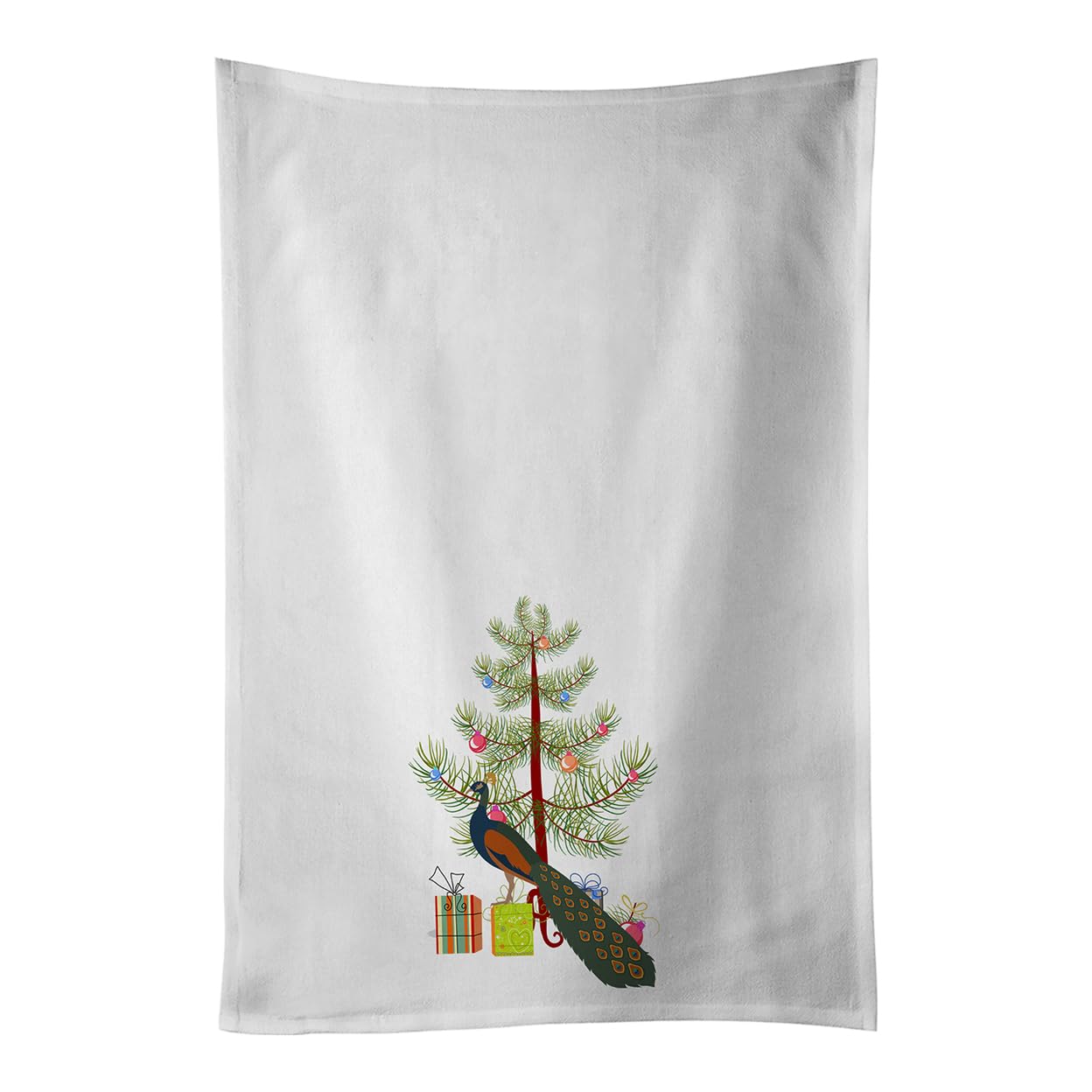 Indian Peacock Peafowl Christmas White Kitchen Towel Set of 2