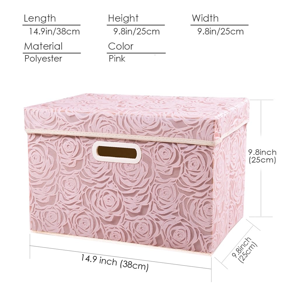 Prandom Collapsible Storage Boxes With Lids Fabric Decorative Storage Bins Cubes Organizer Containers Baskets With Cover Handles