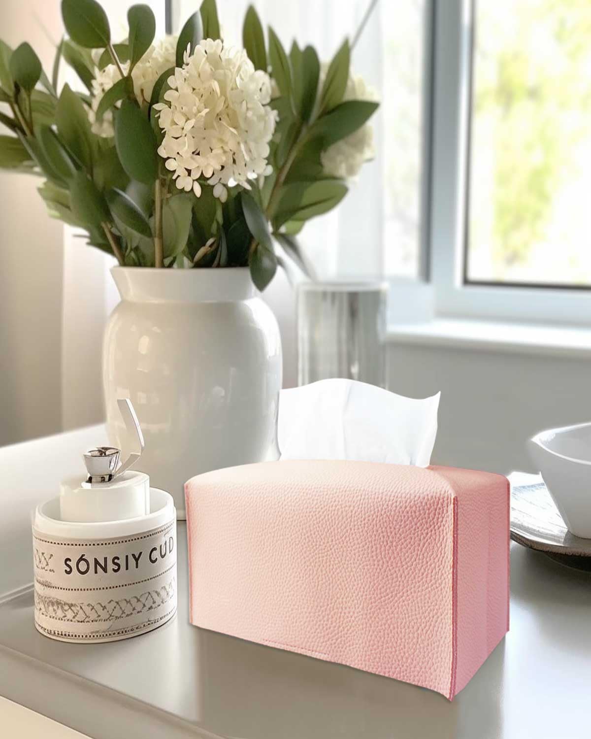 Pink Tissue Box Cover Rectangular - Plus Size Large Tissue Box Cover Rectangle [Jesmini] Faux Leather Tissue Box Holder Long For