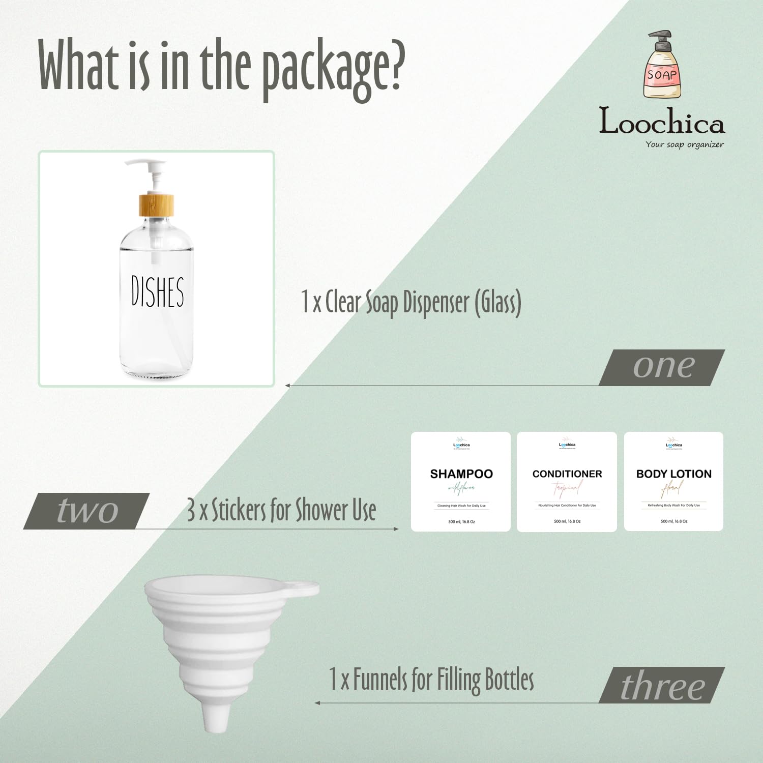 Loochica Dish Clear Glass Soap Dispenser With Plastic Pump, 16 Oz Transparent Dish Soap Dispenser Set Refillable Reusable Apothe