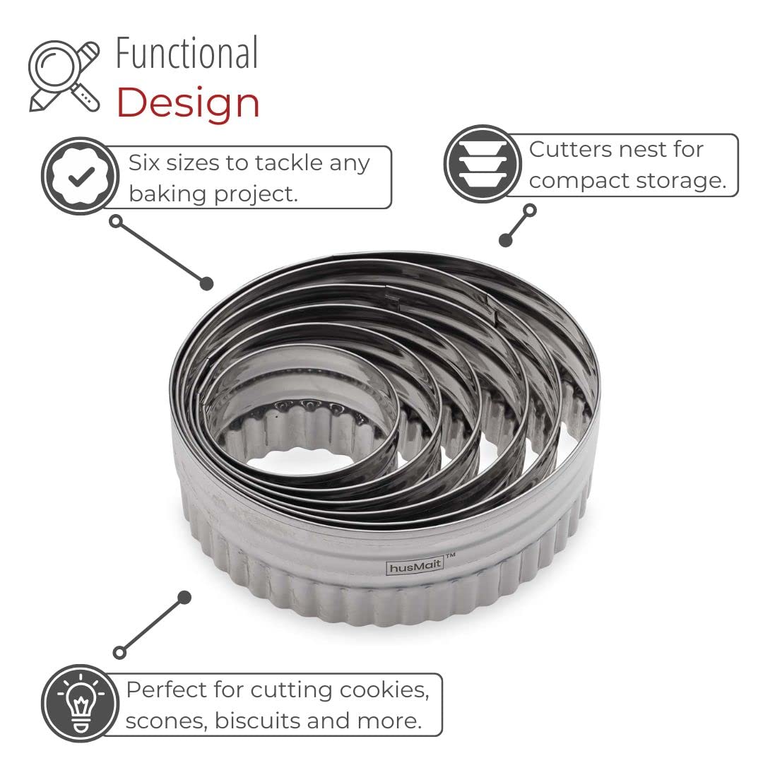 Husmait Stainless Steel Cookie Cutters - Set Of 5 Premium Kitchen Cookie Cutters For Baking Cookies, Donuts And Pastries (Cookie