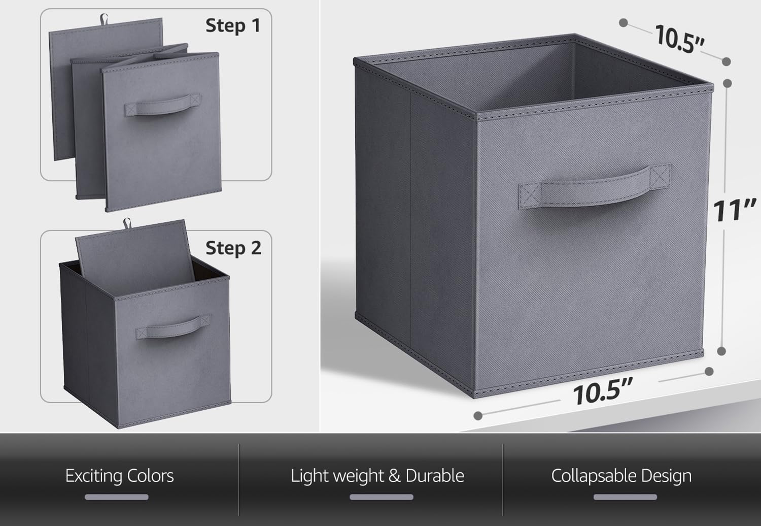 Sorbus Storage Cubes - 11 Inch Foldable Fabric Baskets For Organizing Pantry, Closet, Shelf, Cubby - 6 Grey Collapsible Cloth St