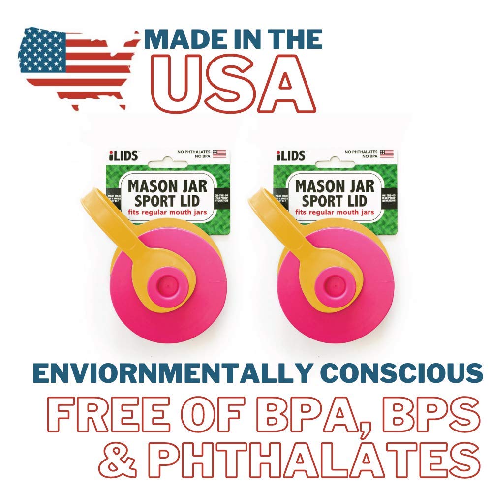 Ilids Mason Jar Sport Lid, Regular Mouth, Hot Pink, Pack Of 2