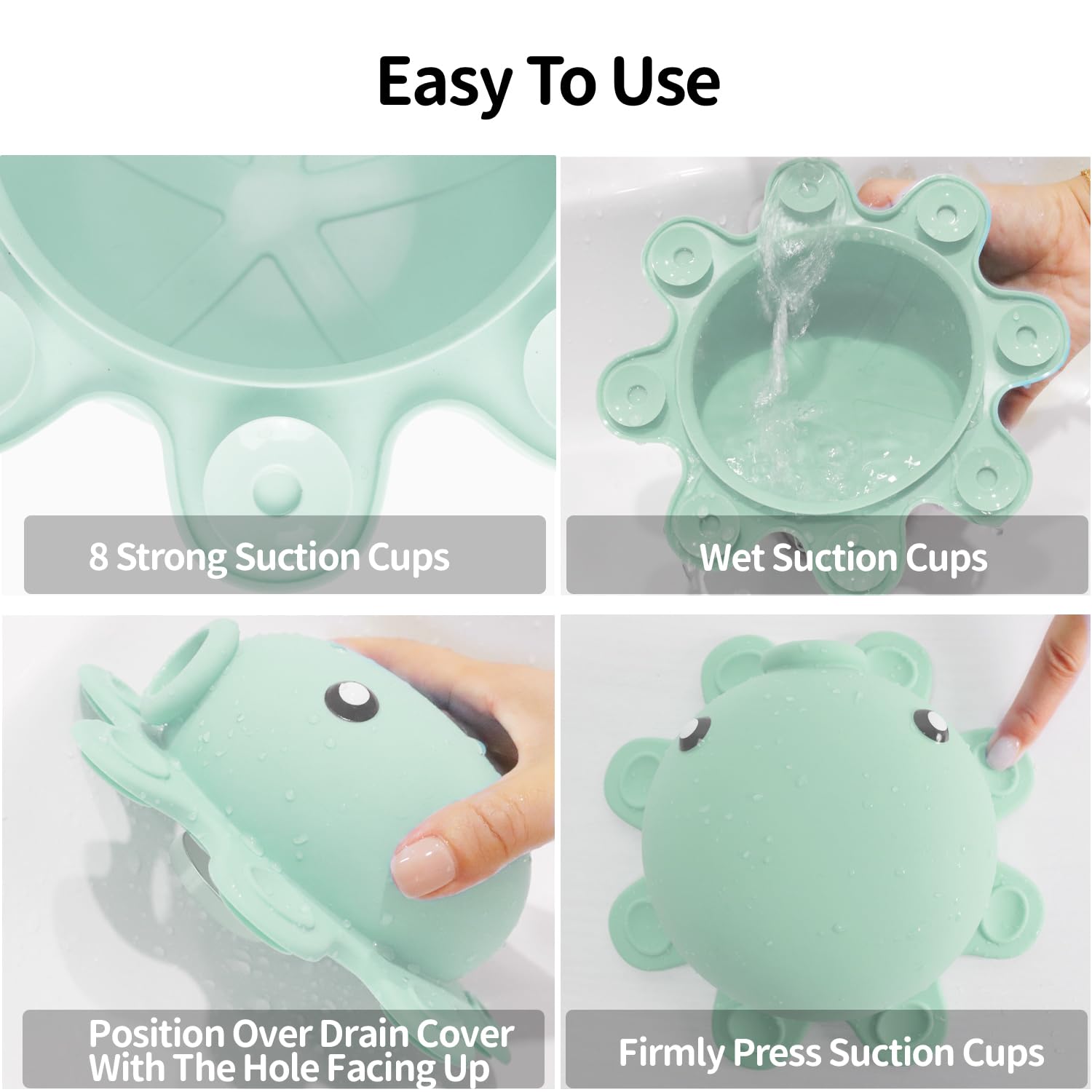 Roslim Bathtub Overflow Drain Cover - Silicone Octopus Stopper with Suction Cups, Aqua Green, Model ZCXZY-Green