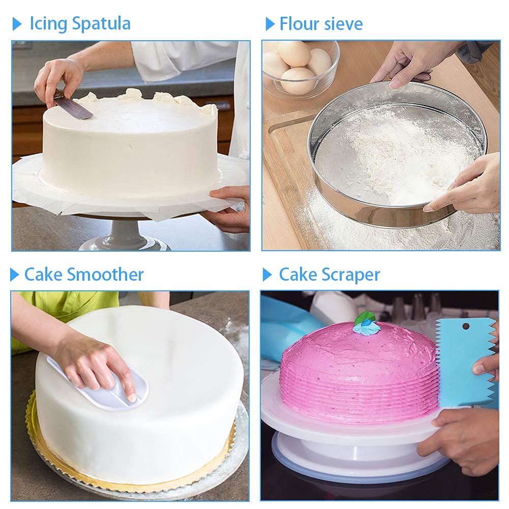 Cake Decorating Supplies,493 Pcs Cake Decorating Kit 3 Packs Springform Cake Pans, Cake Rotating Turntable,48 Piping Icing Tips,