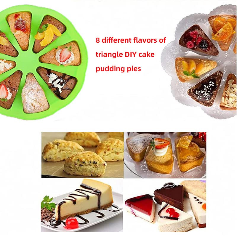 Xizhi 2 Pack Silicone Baking Molds, Triangle Cake Pan Diy/8 Cavity Silicone Scone Pan/Cakes Slices Mold/Pizza Baking Molds/Bread