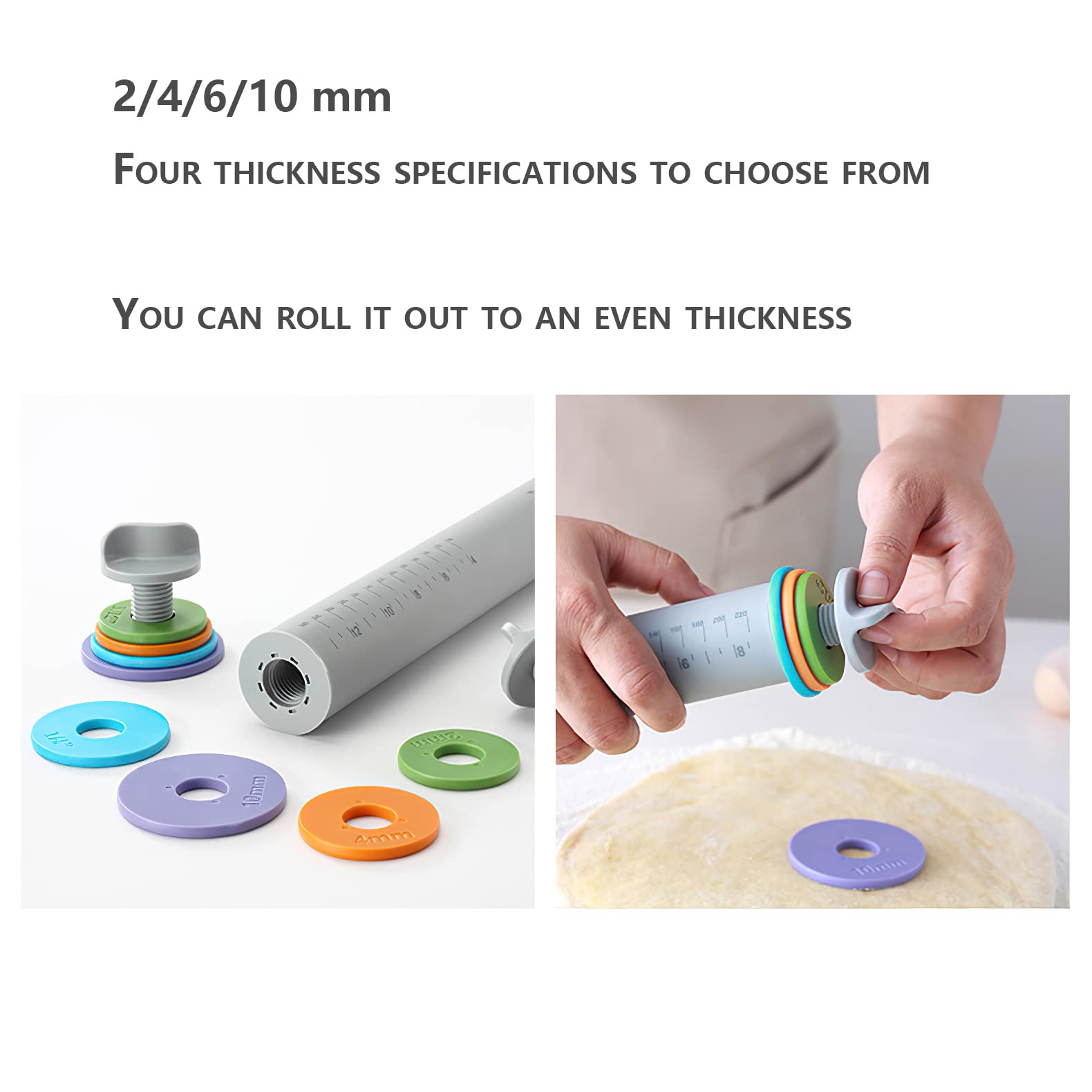 Aeelue Premium Rolling Pin, Adjustable Dough Roller Silicone, Removable Thickness Rings To Measure Doughs Professional Home Kitc