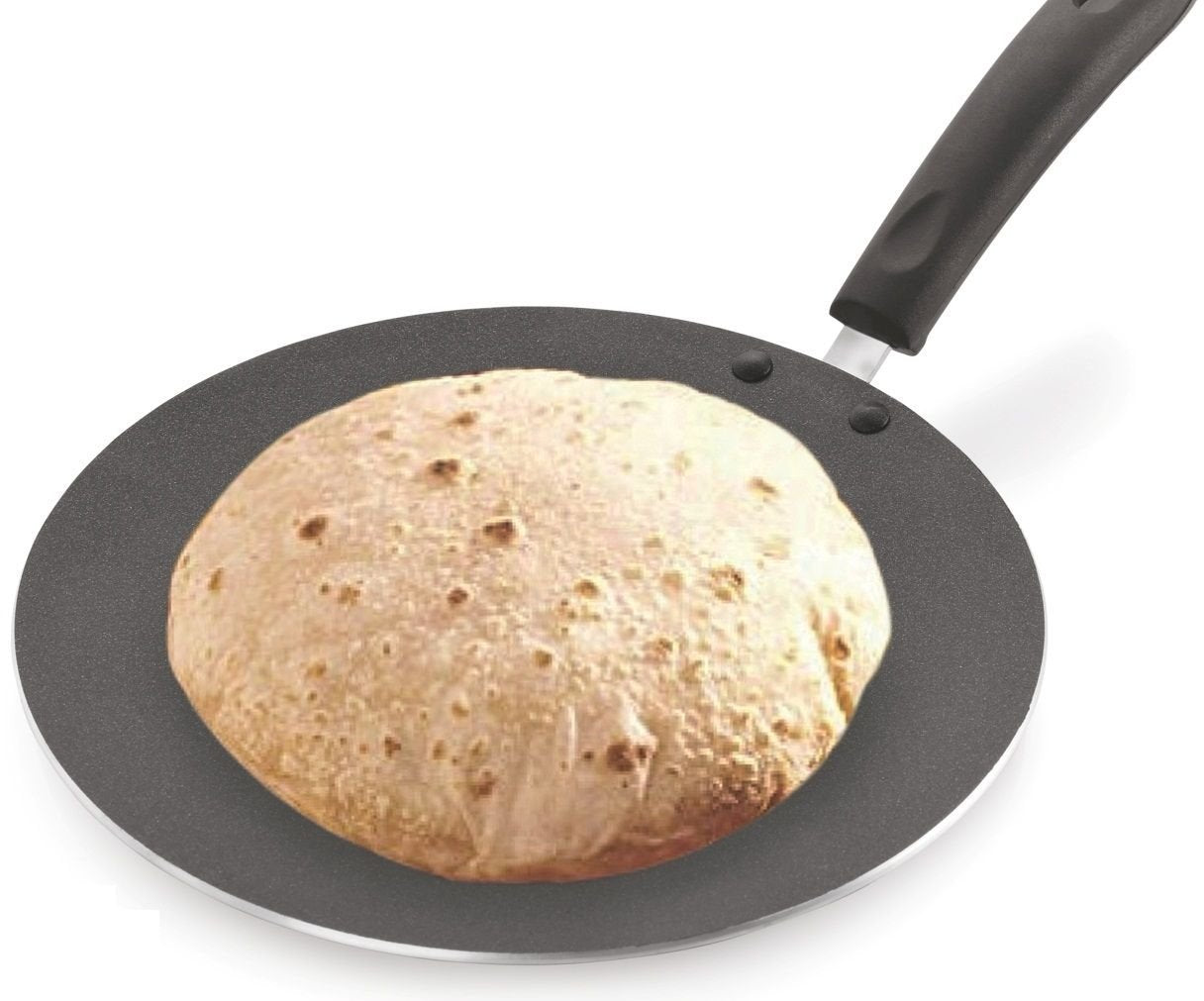 GD Non-Stick Aluminum Chapati Tawa 11 Inch with Free Spatula & Scrubber - Black/Red/Gray, Model DC0253