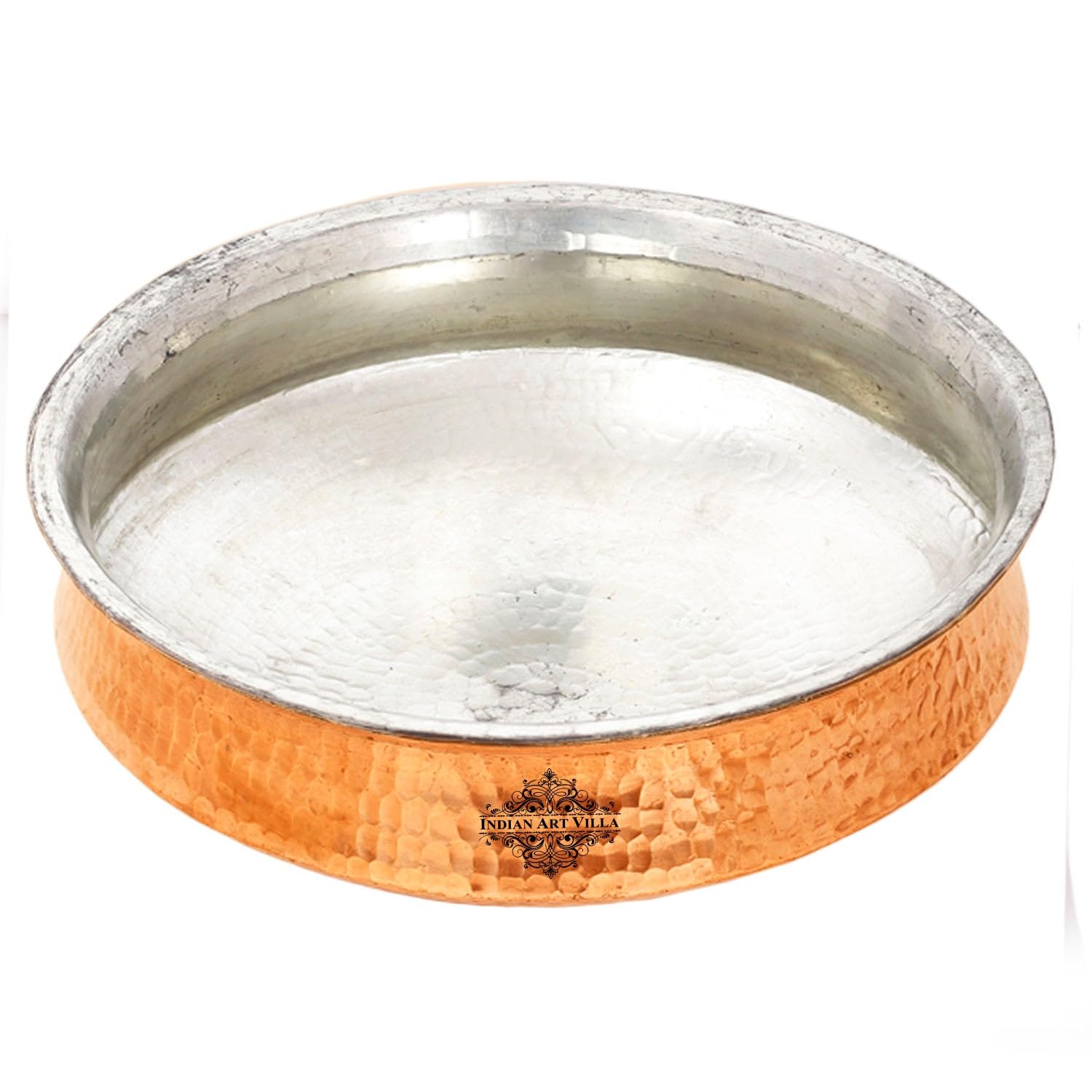 Indian Art Villa Pure Copper Lagan Handi With Tin Lining, Hammered Cookware For Hyderabadi Dum Biryani Rice And Veg/Nonveg, 10 I