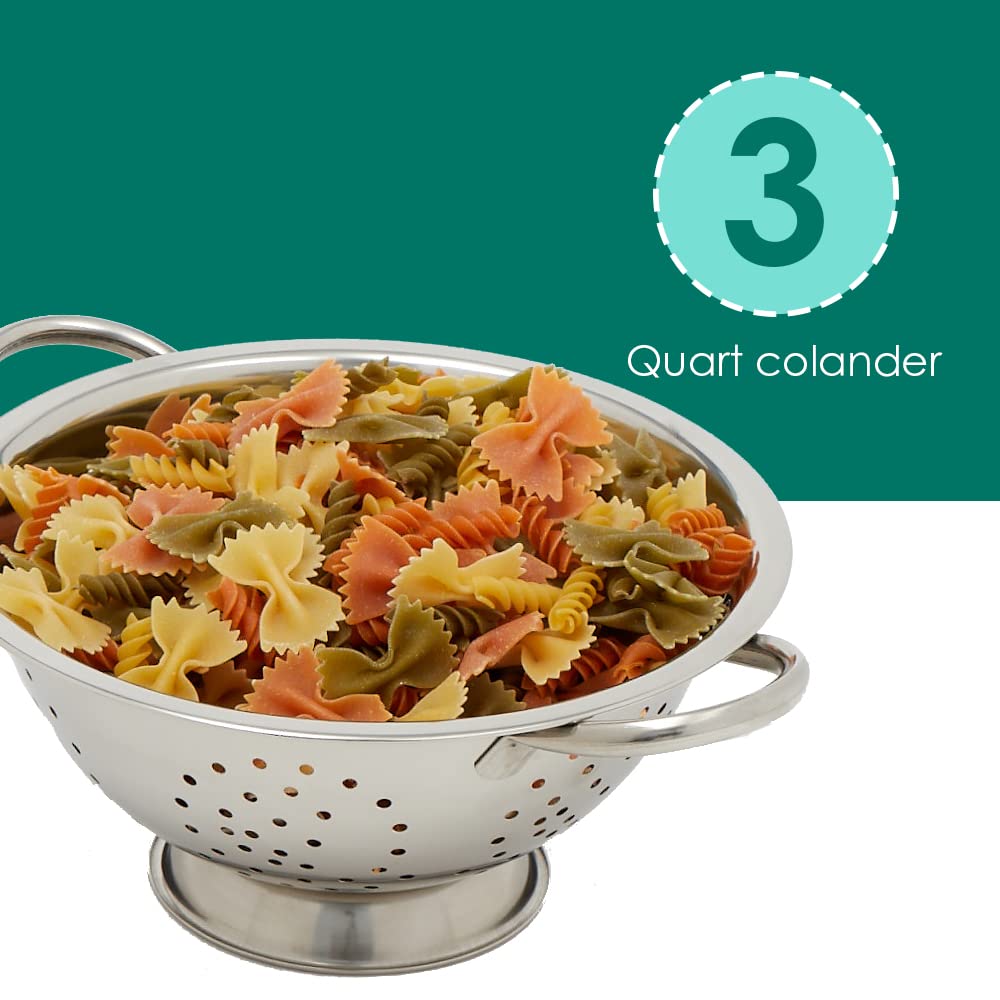 Home Basics Stainless Steel Colander, 5 Quart, Silver