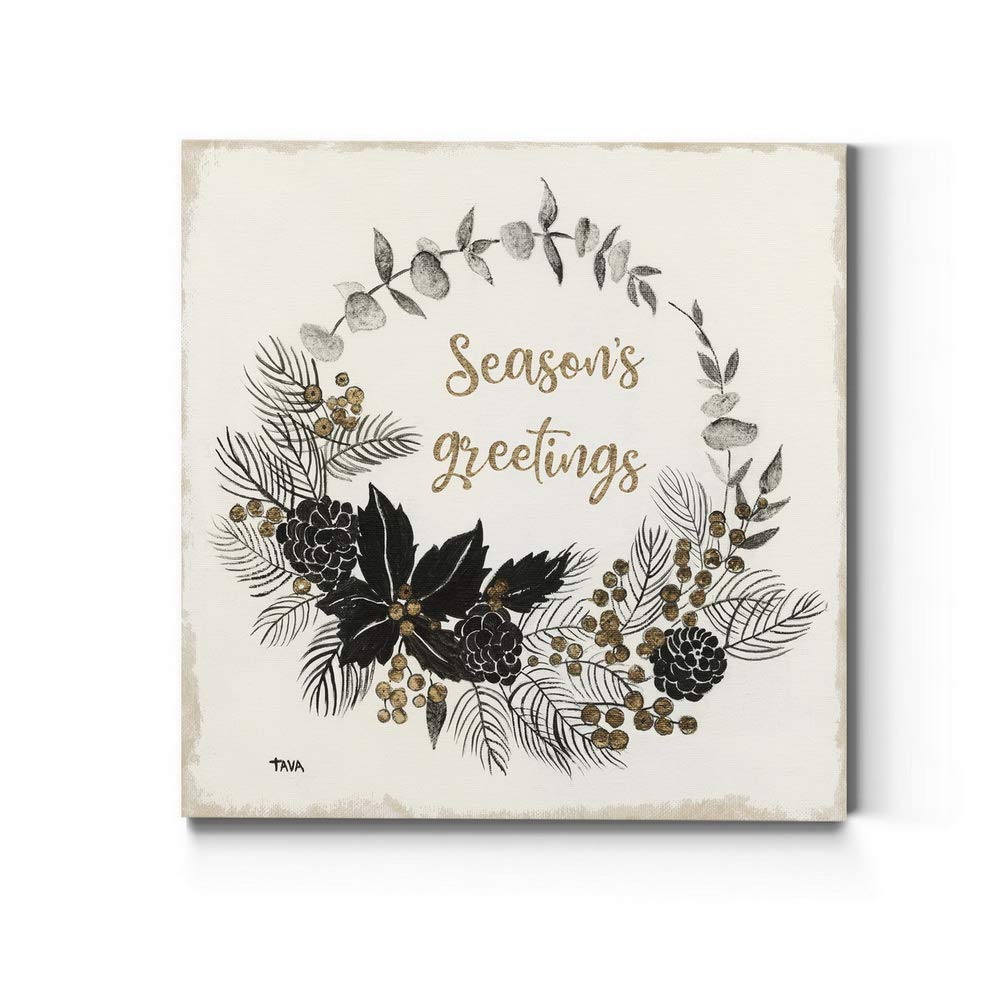 Renditions Gallery Seasons Greetings Wreath Wall Art, Charming Christmas & Winter Artwork, Festive Word Art, Premium Gallery Wra